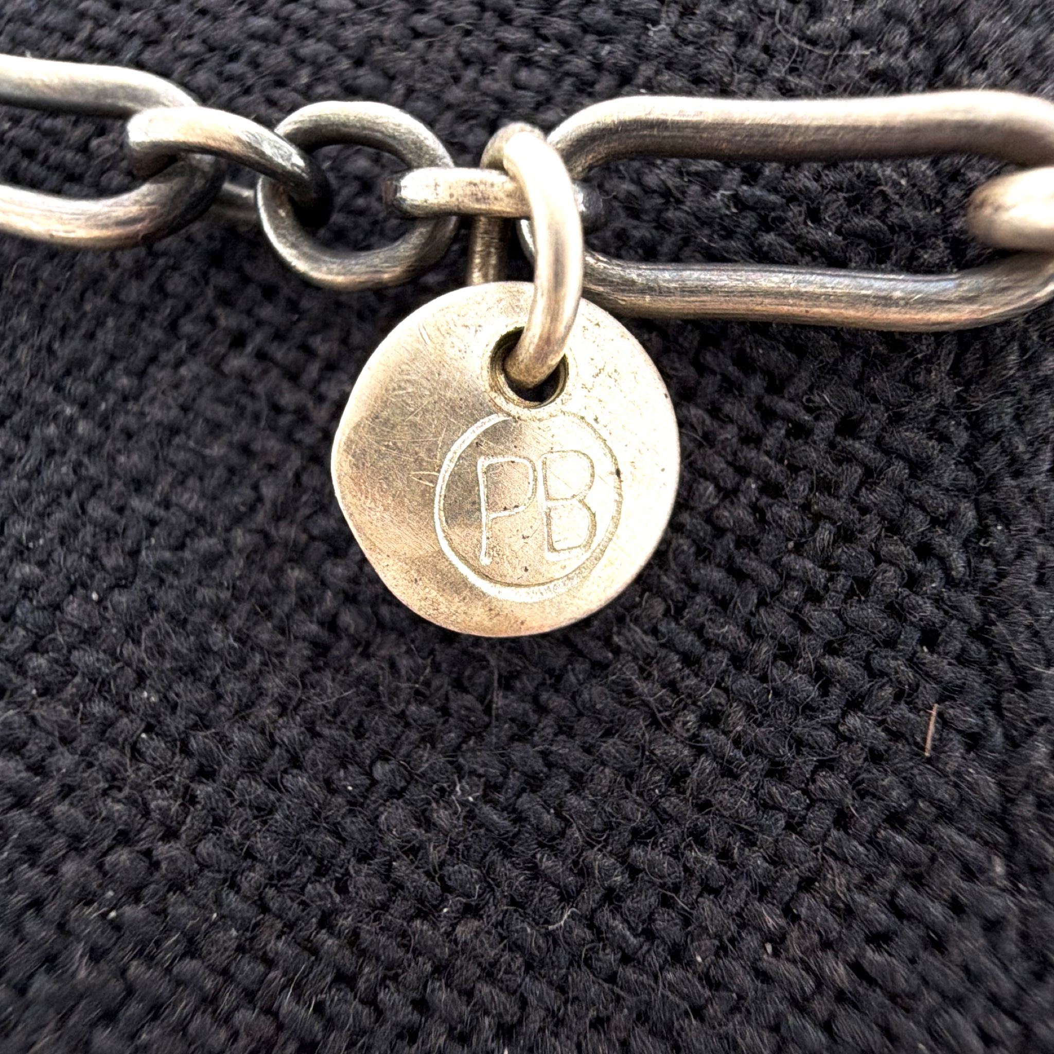 Vintage Sterling Signed PB Long Link Chain Necklace 14.89g 24 in — Detail