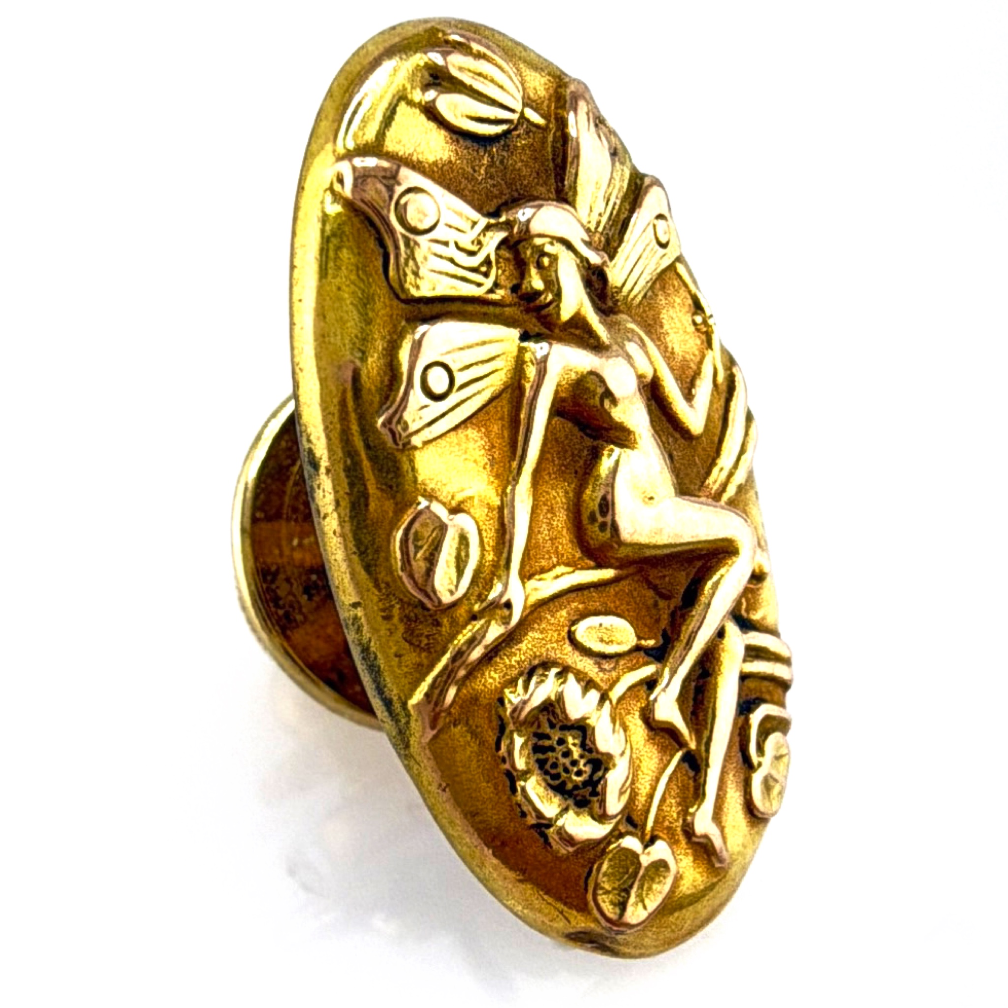 Art Nouveau 1890s–1910s 14K Gold Winged Fairy Nymph Tie Tack Pin 1.60g — Side
