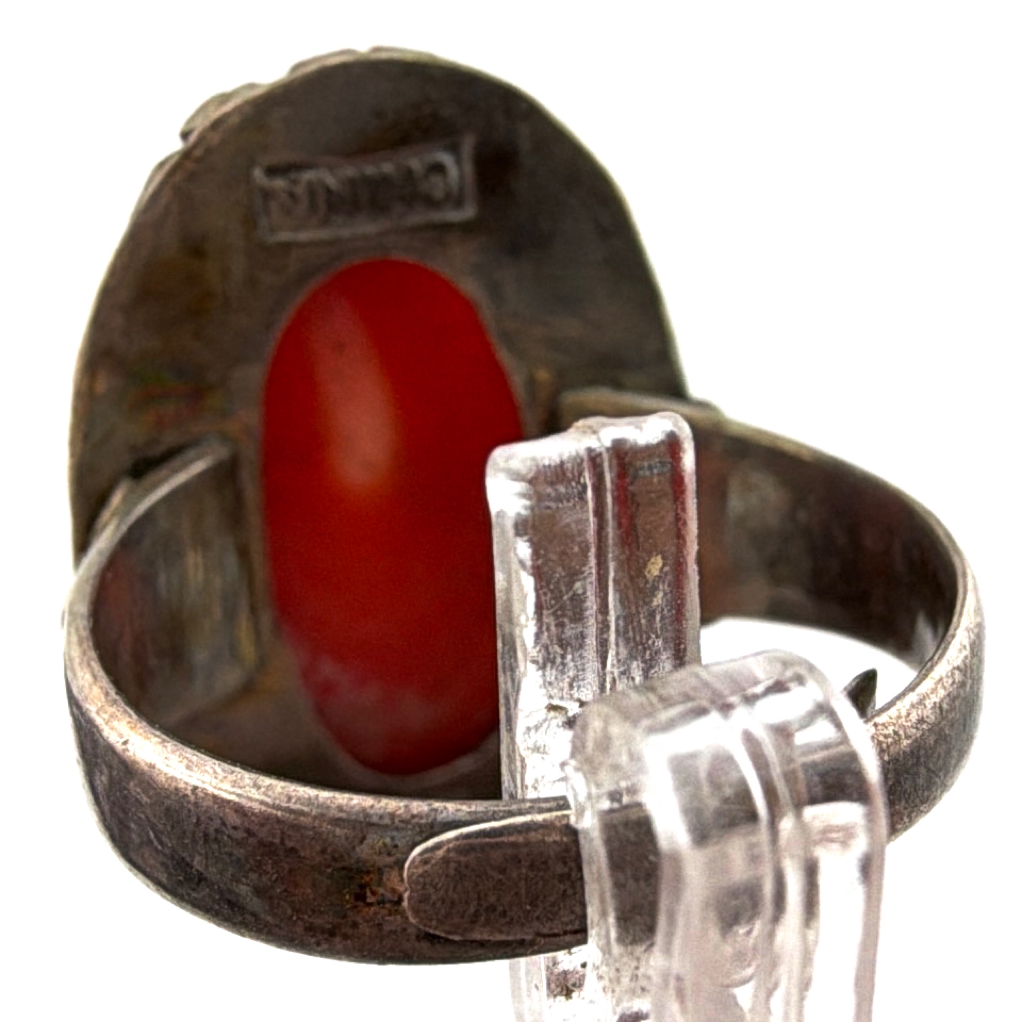 Art Deco 20s–40s Size 6.5 Chinese Export Silver Carved Bat Filigree Ring 4.89g — Front