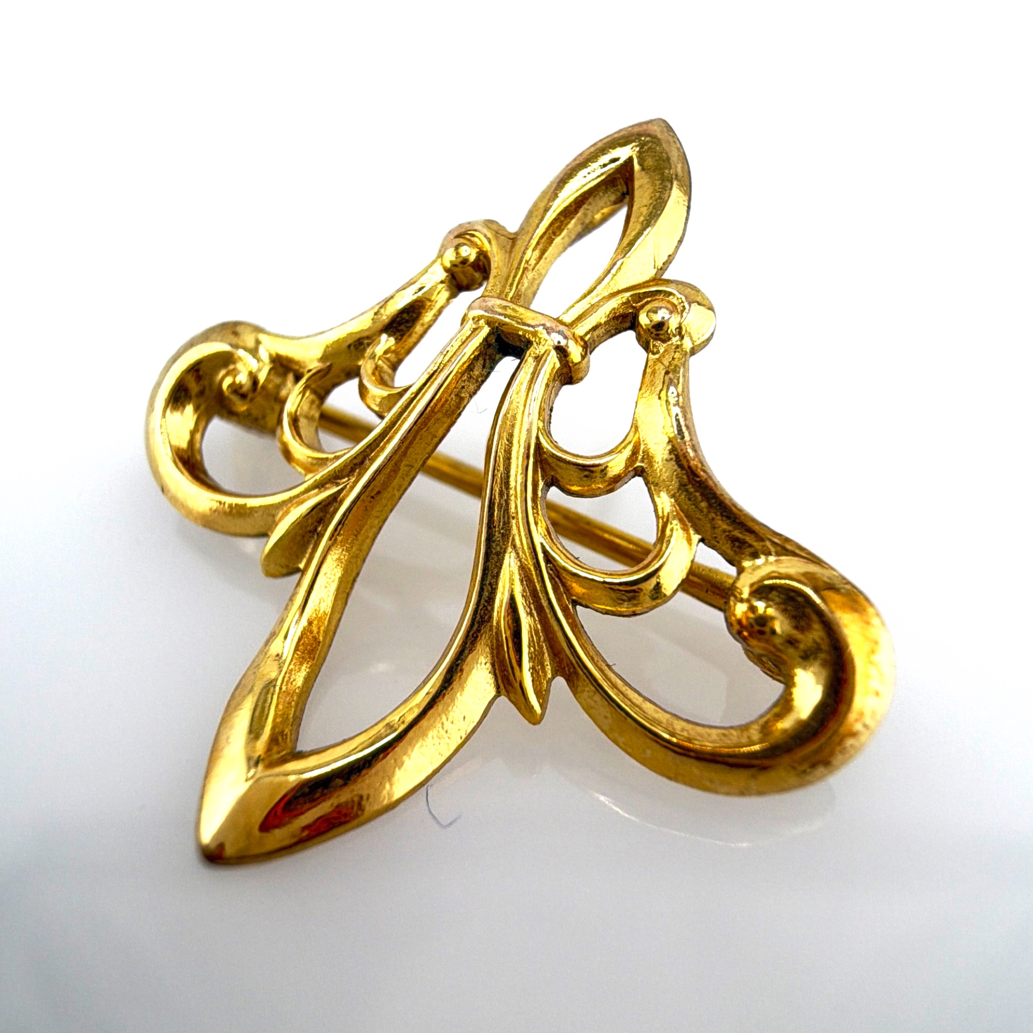 Art Nouveau 1890s–1920s Gold Filled Openwork Bow Watch Pin 1.70g — Side
