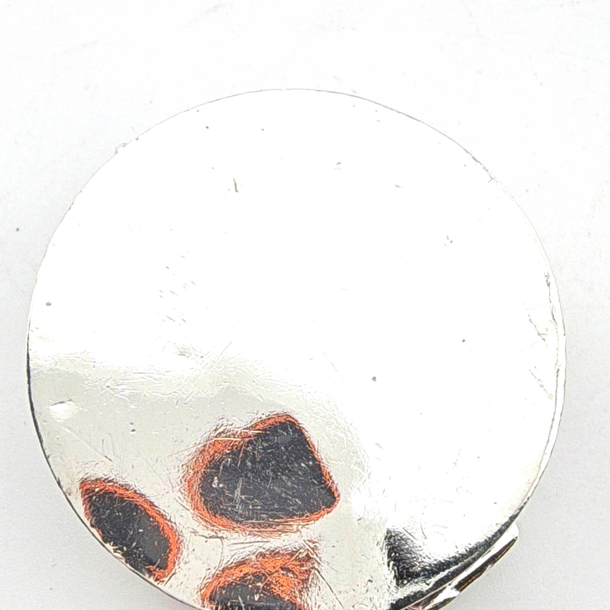 Sterling Silver Lady Golfer Repoussé Hinged 1.375 in Round Pill Box 17.66g — Back