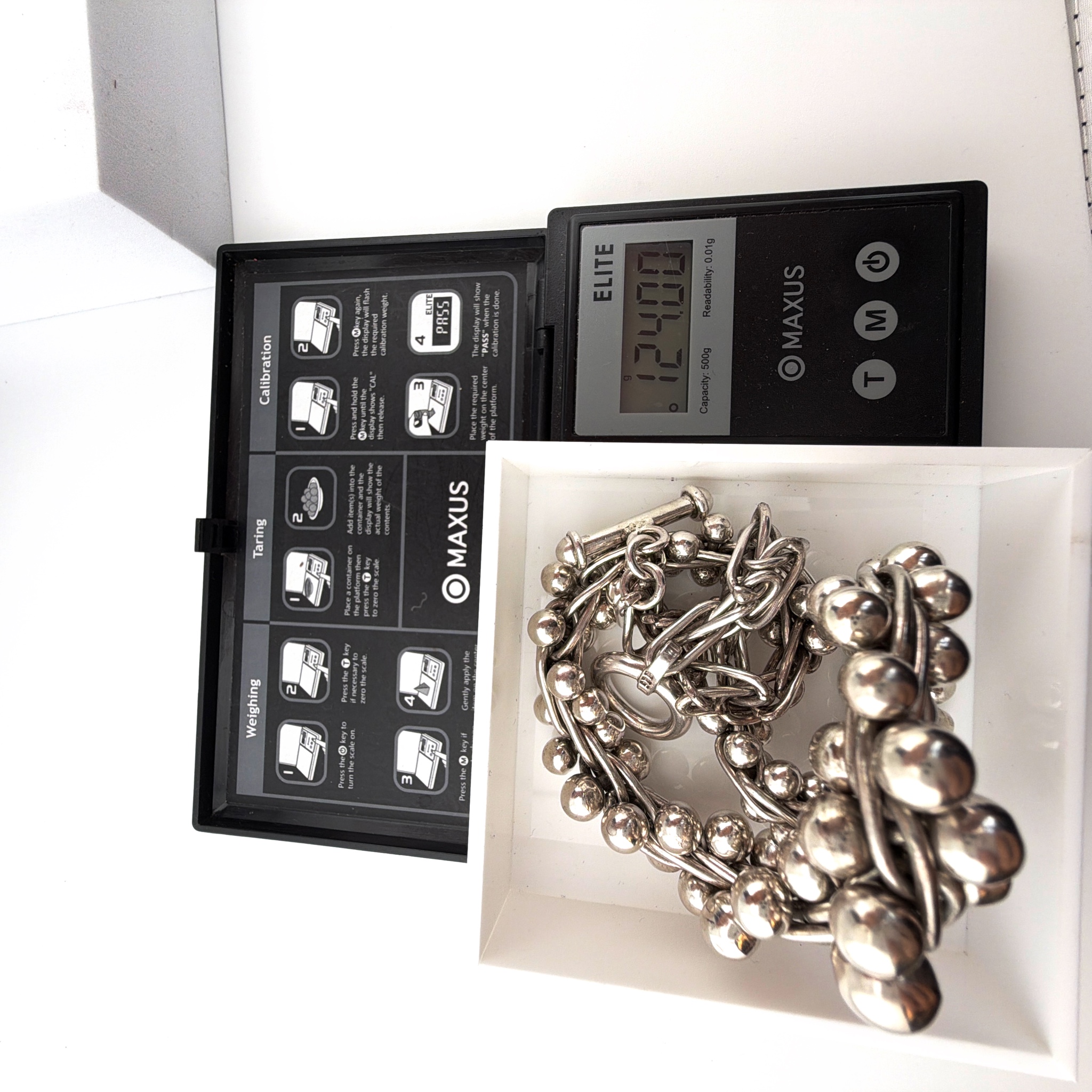 Modernist Sterling Silver 17in Chunky Graduated Bead Cluster Collar Necklace 124.00g — For scale