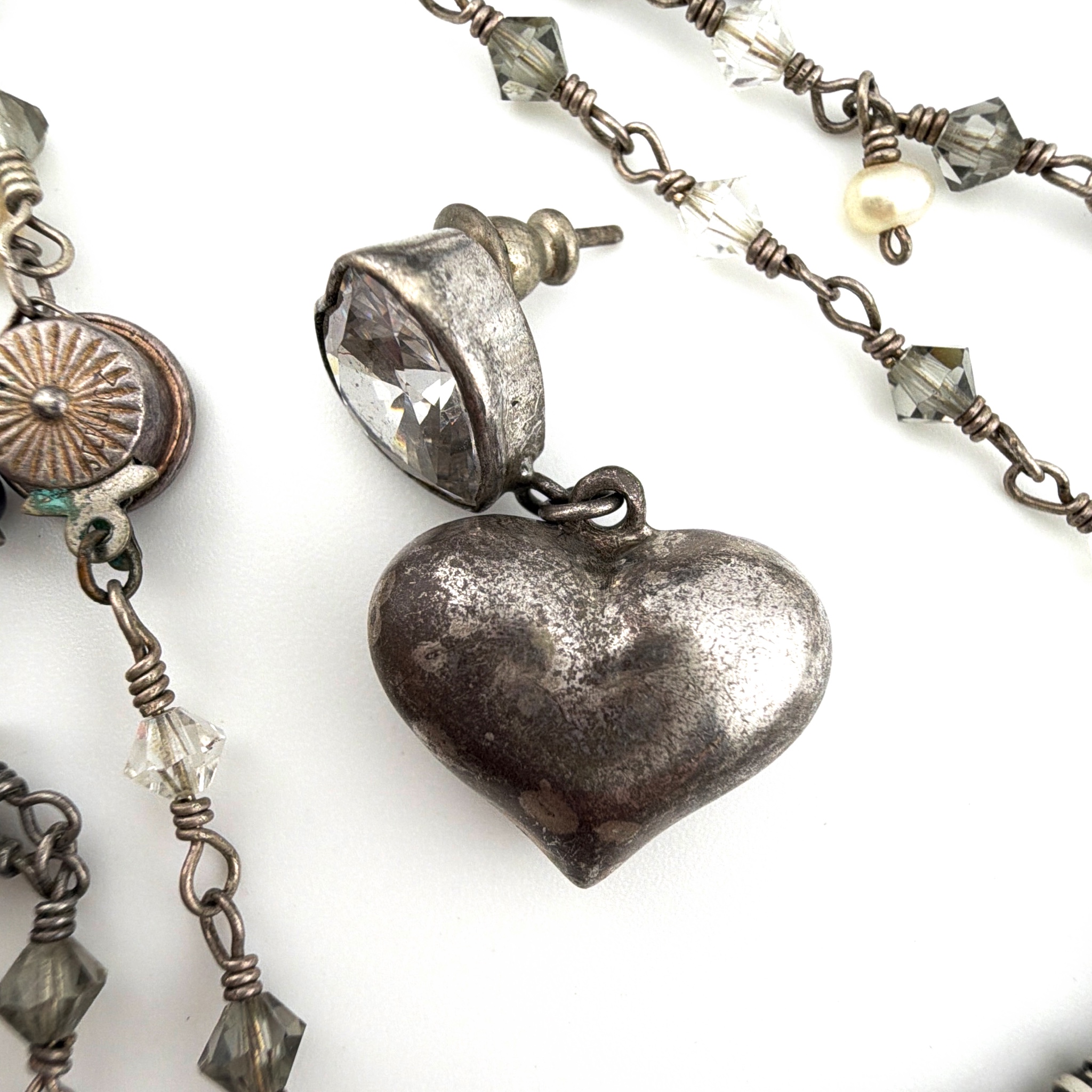 Tested Sterling Mixed Bead Necklace & Single Earring Lot 28.29g — Detail