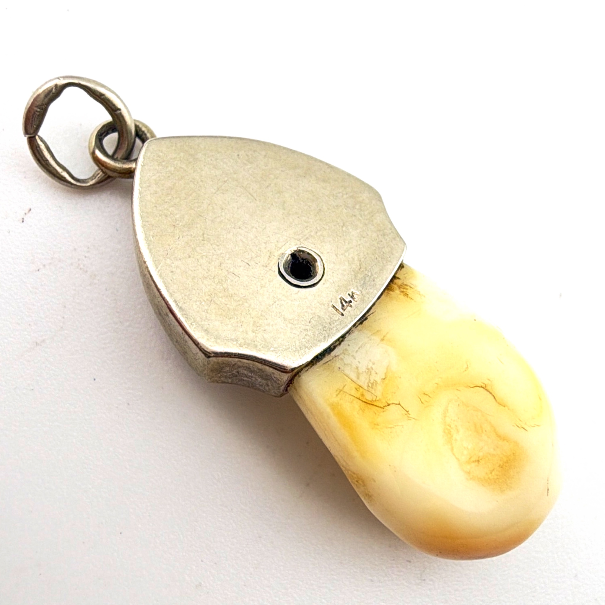 Edwardian 1900s–20s 14K Gold 4.42g Diamond Enamel BPOE Elks Lodge Elk Tooth Pendant — Back