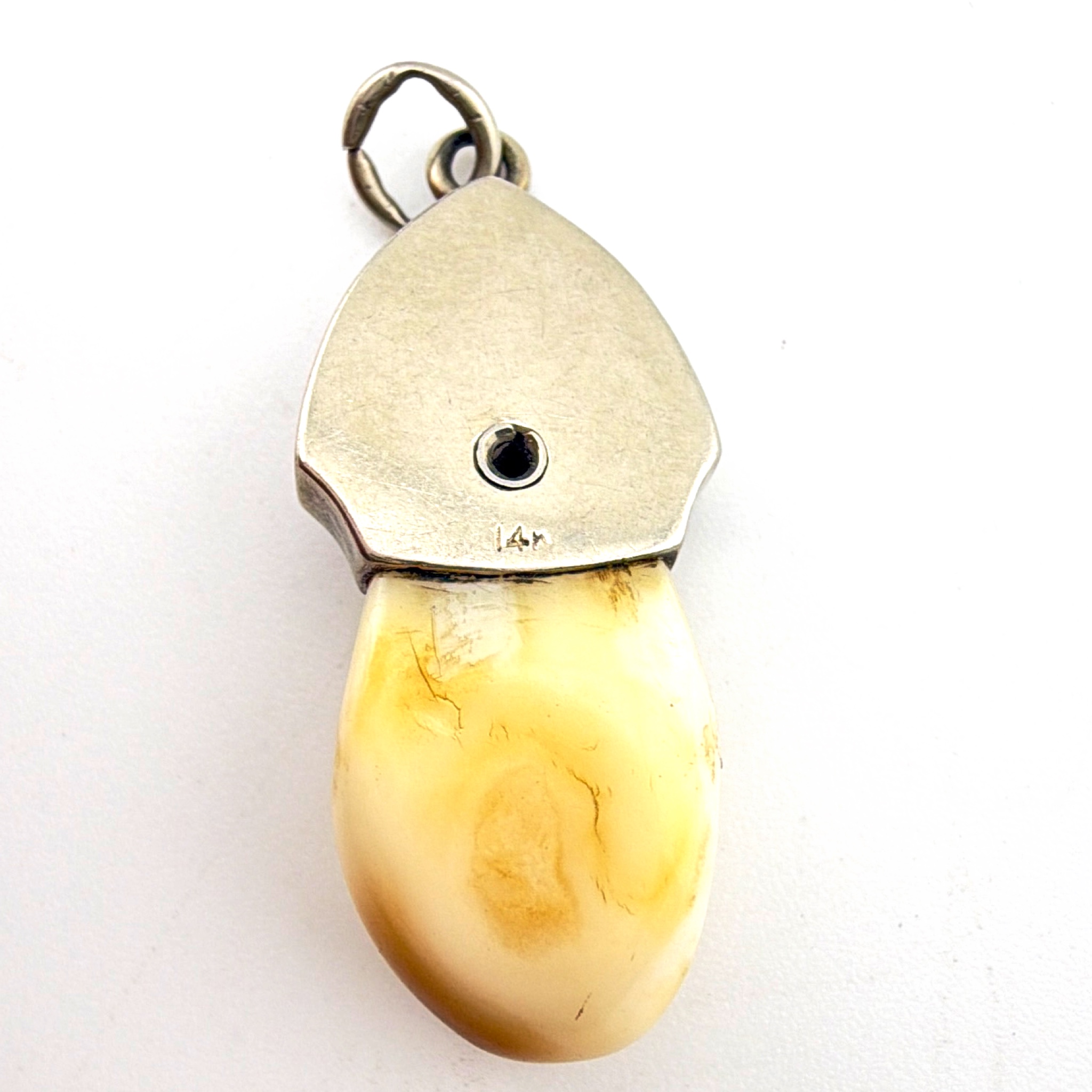 Edwardian 1900s–20s 14K Gold 4.42g Diamond Enamel BPOE Elks Lodge Elk Tooth Pendant — Back