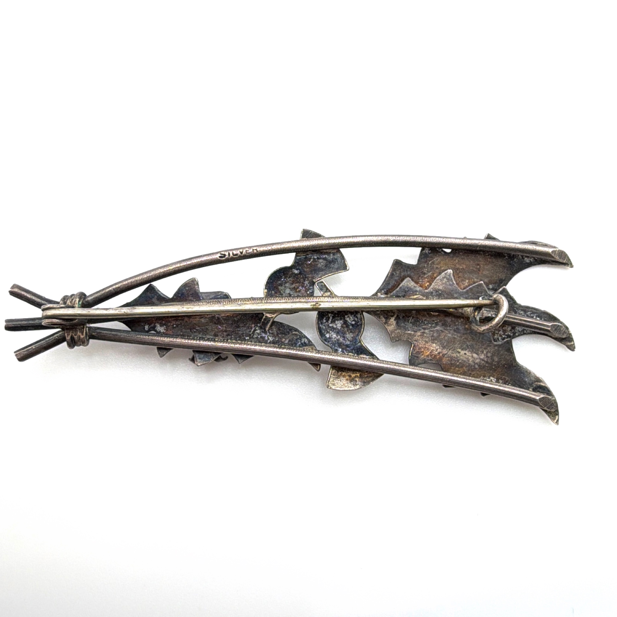 Victorian 1860s–1910s Sterling Scottish Thistle Bar Brooch 7.91g 2.75 in — Back