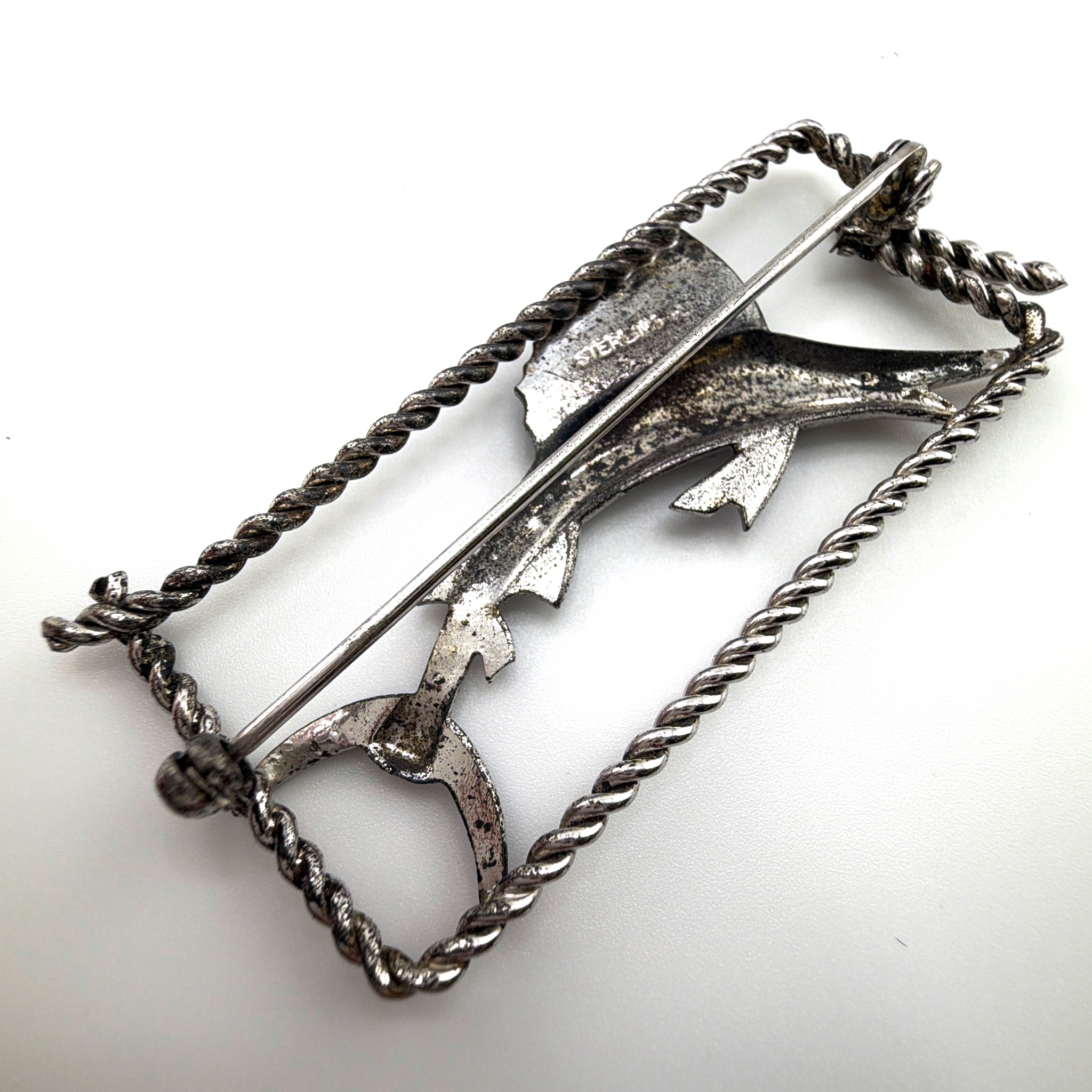 Mid-Century 30s–60s Sterling Enamel Sailfish Bar Brooch 9.86g — Front