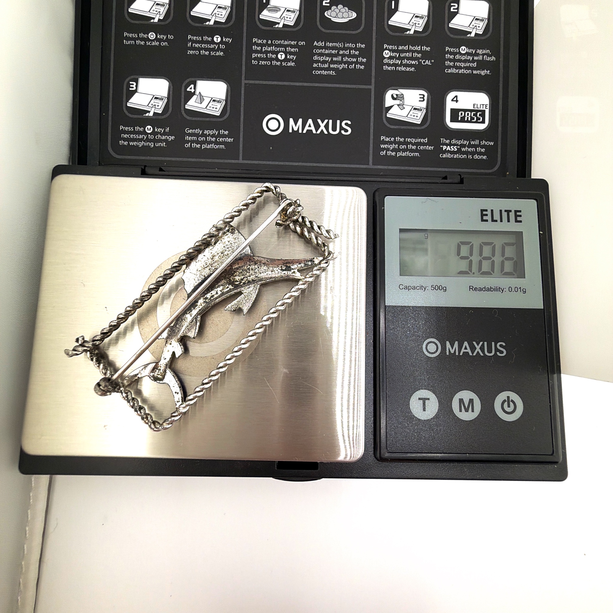 Mid-Century 30s–60s Sterling Enamel Sailfish Bar Brooch 9.86g — For scale