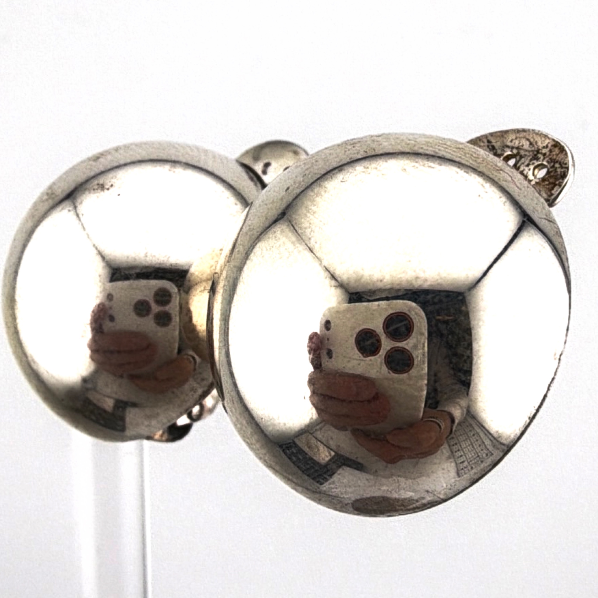 Mid-Century 50s–60s Sterling Domed Button Half-Ball Clip Earrings 10.84g — Front