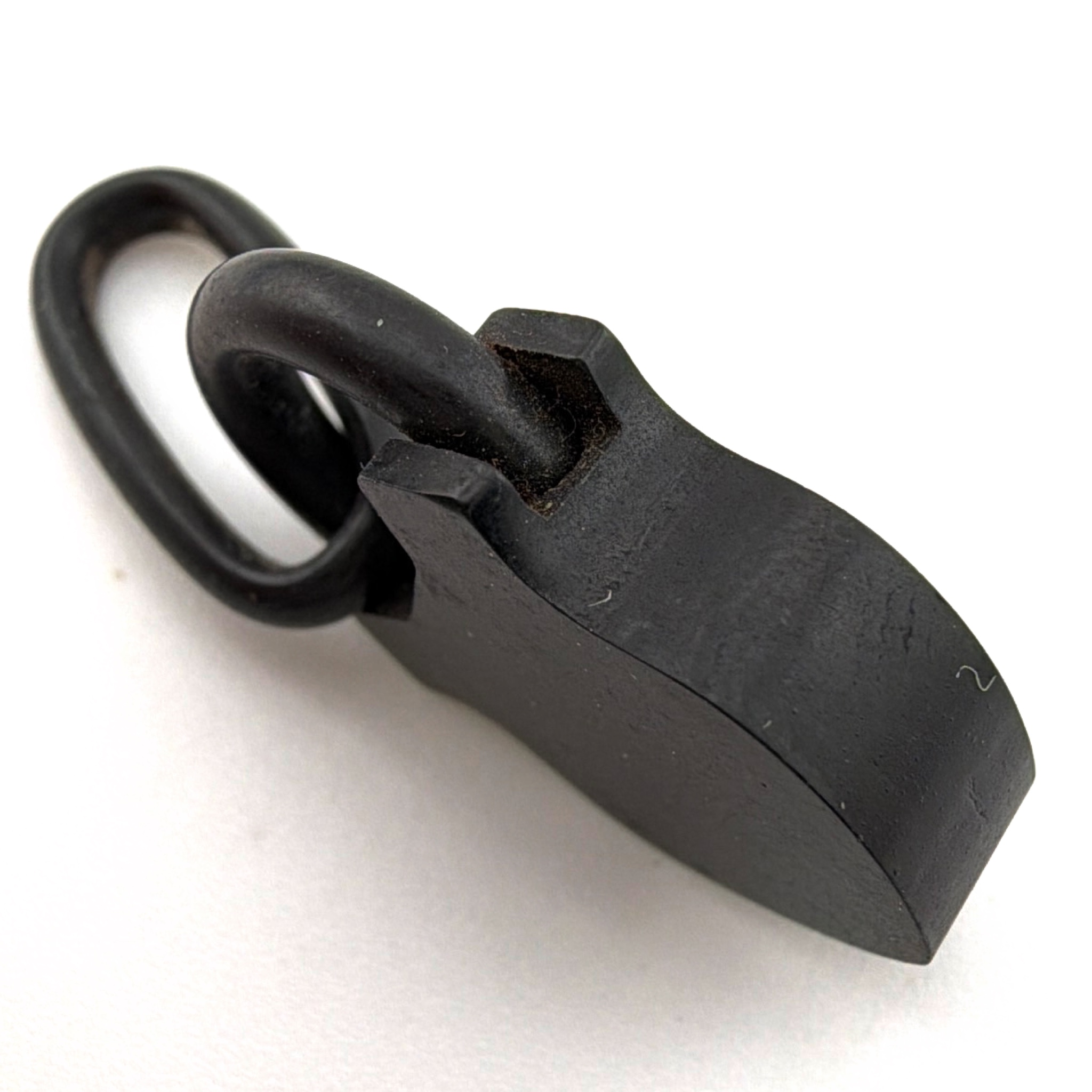 Victorian vulcanite / gutta-percha mourning padlock Charm Pendant, Gold Tone Rivets 1.00g — Front