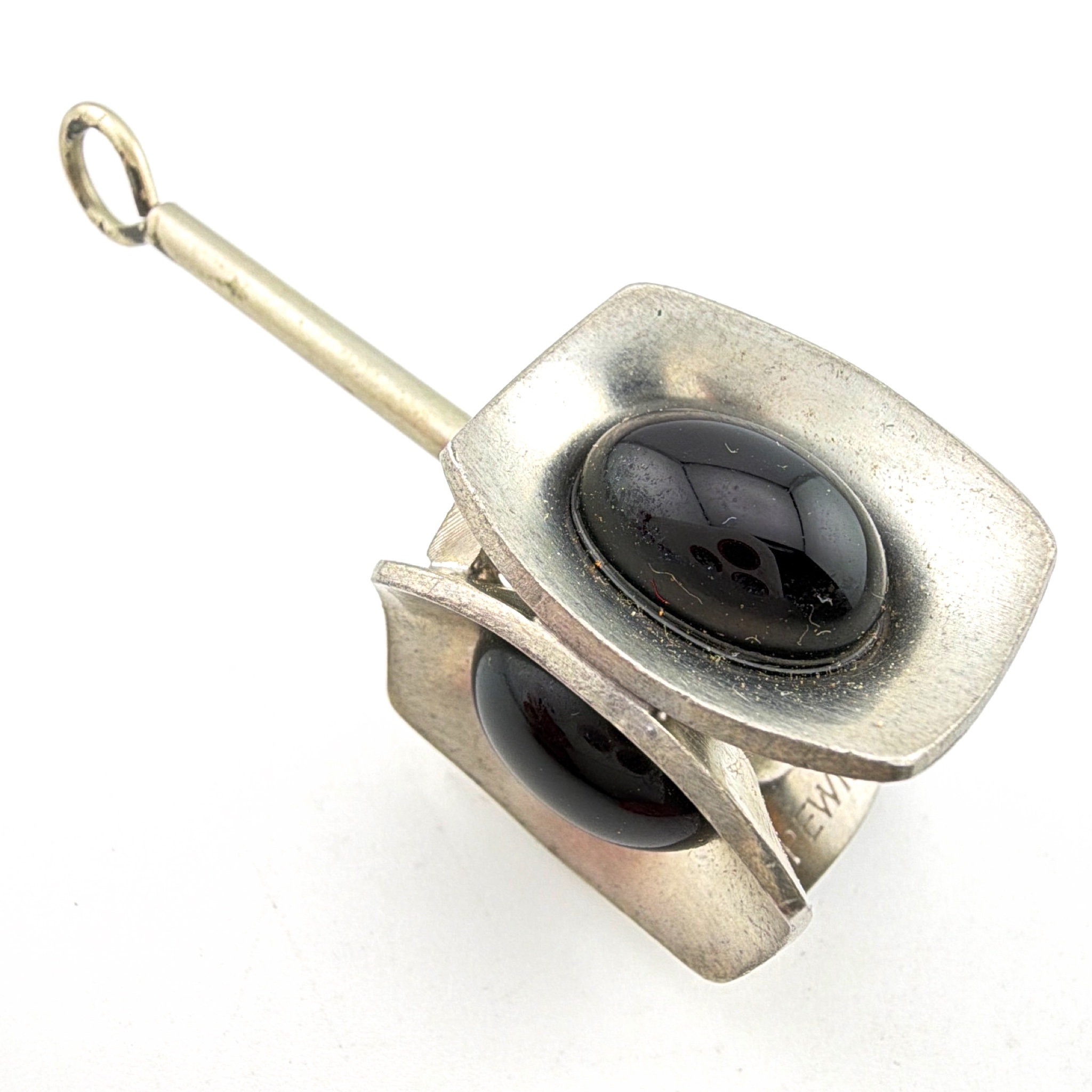 Mid-Century 60s–70s 2.5 in Jorgen Jensen Pewter Black Glass Cabochon Modernist 220 D Pendant 22.38g
