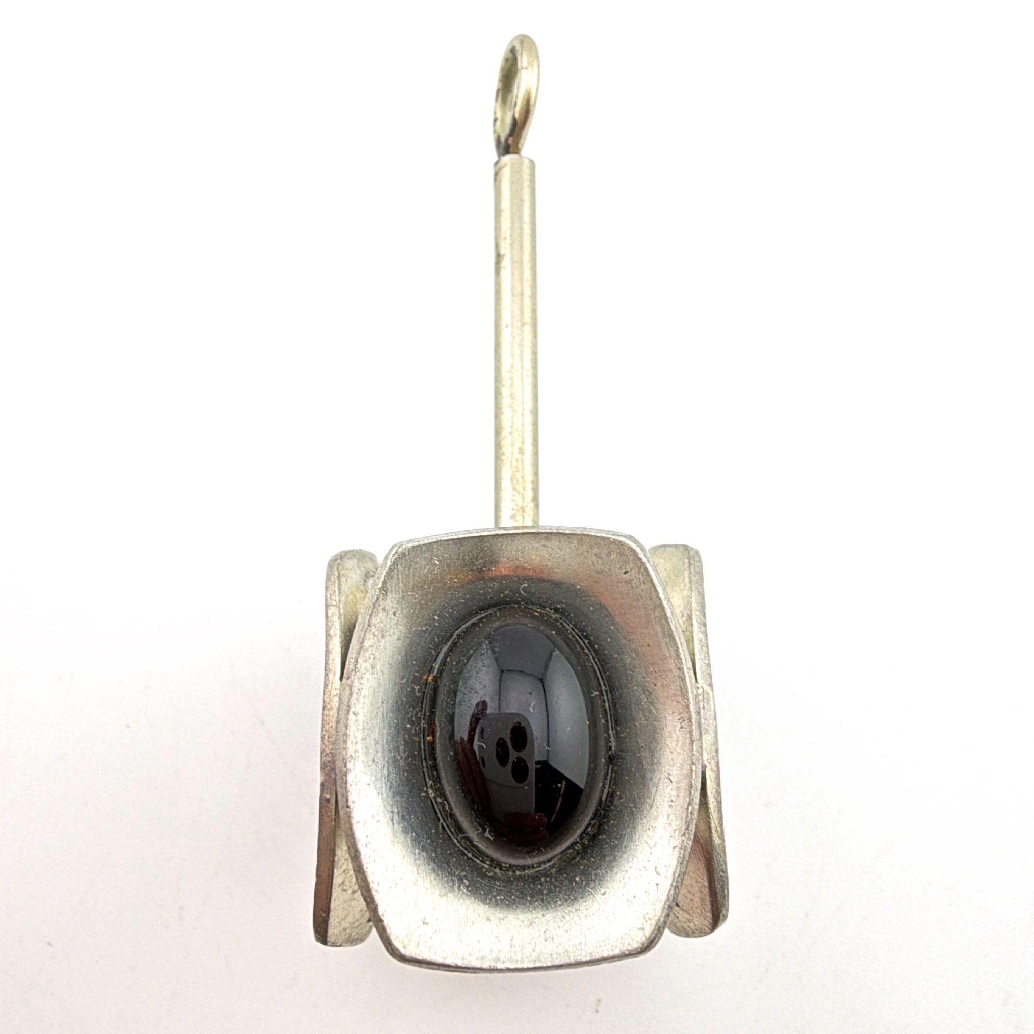 Mid-Century 60s–70s 2.5 in Jorgen Jensen Pewter Black Glass Cabochon Modernist 220 D Pendant 22.38g — Front