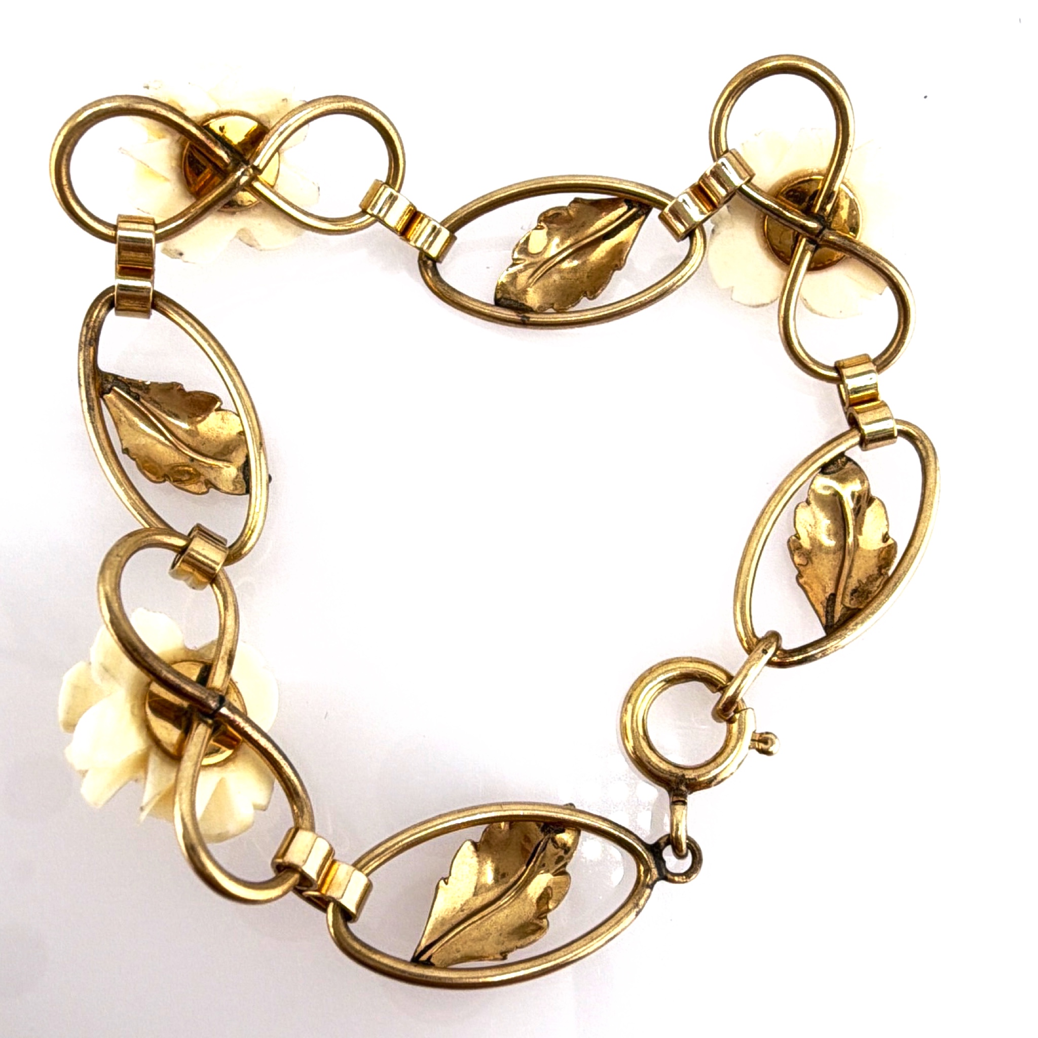 Van Dell Gold Filled Carved Floral Link Bracelet 9.00g — Front
