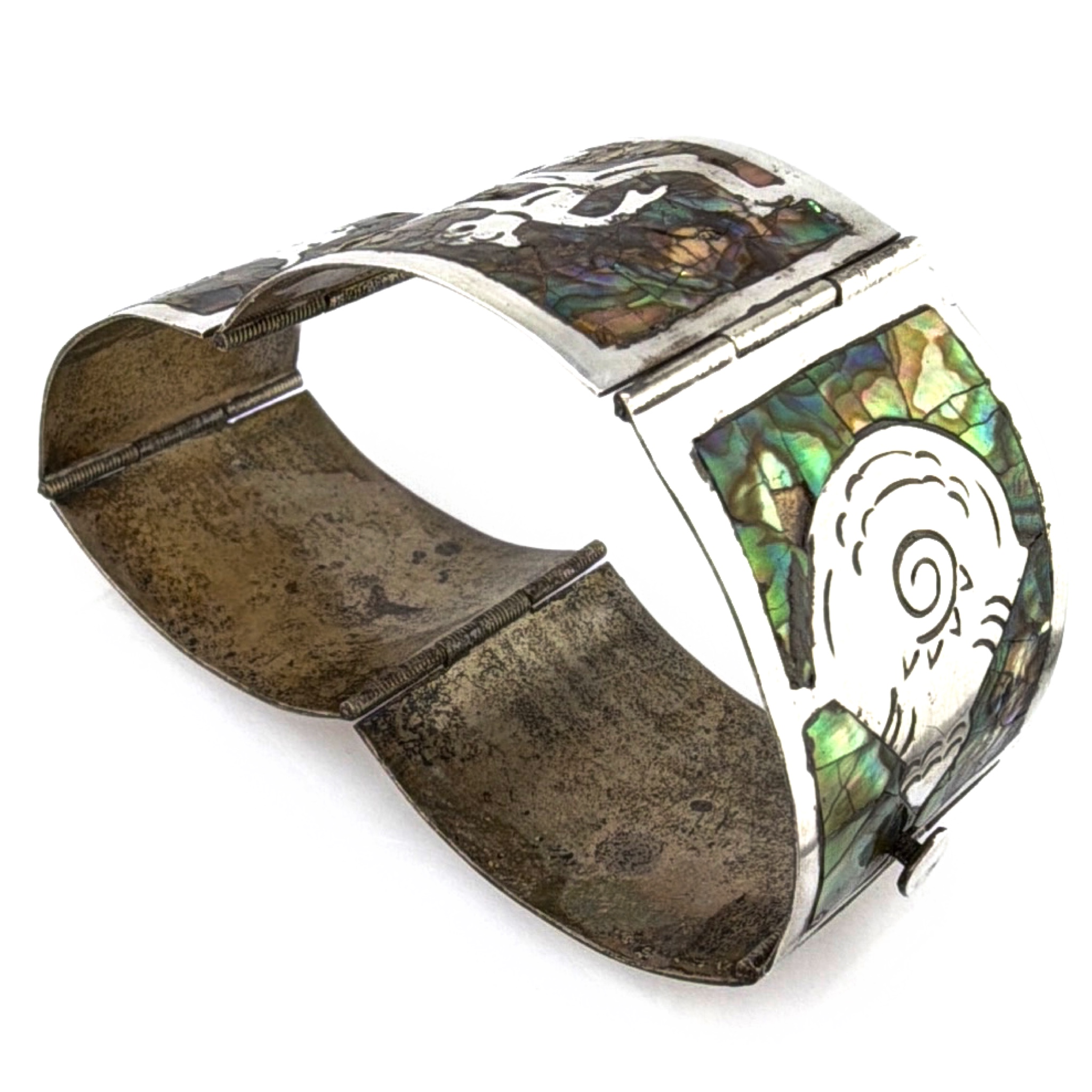 Sterling Silver Mexican Abalone Bracelet & Ring Lot 19.00g + 2.93g — Side