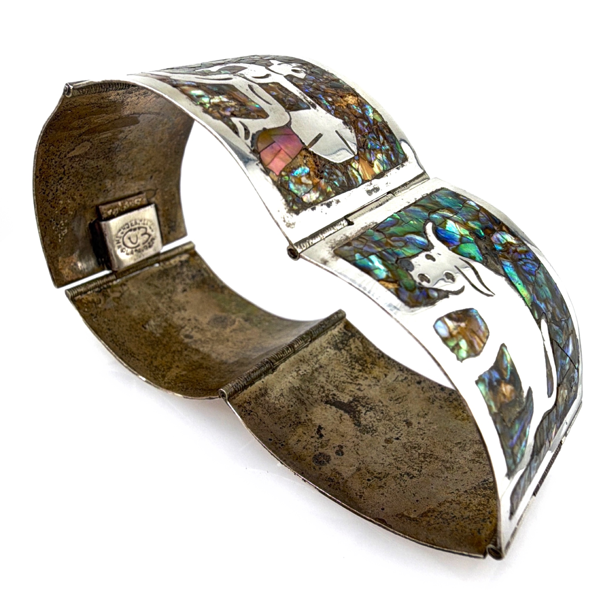 Sterling Silver Mexican Abalone Bracelet & Ring Lot 19.00g + 2.93g — Detail