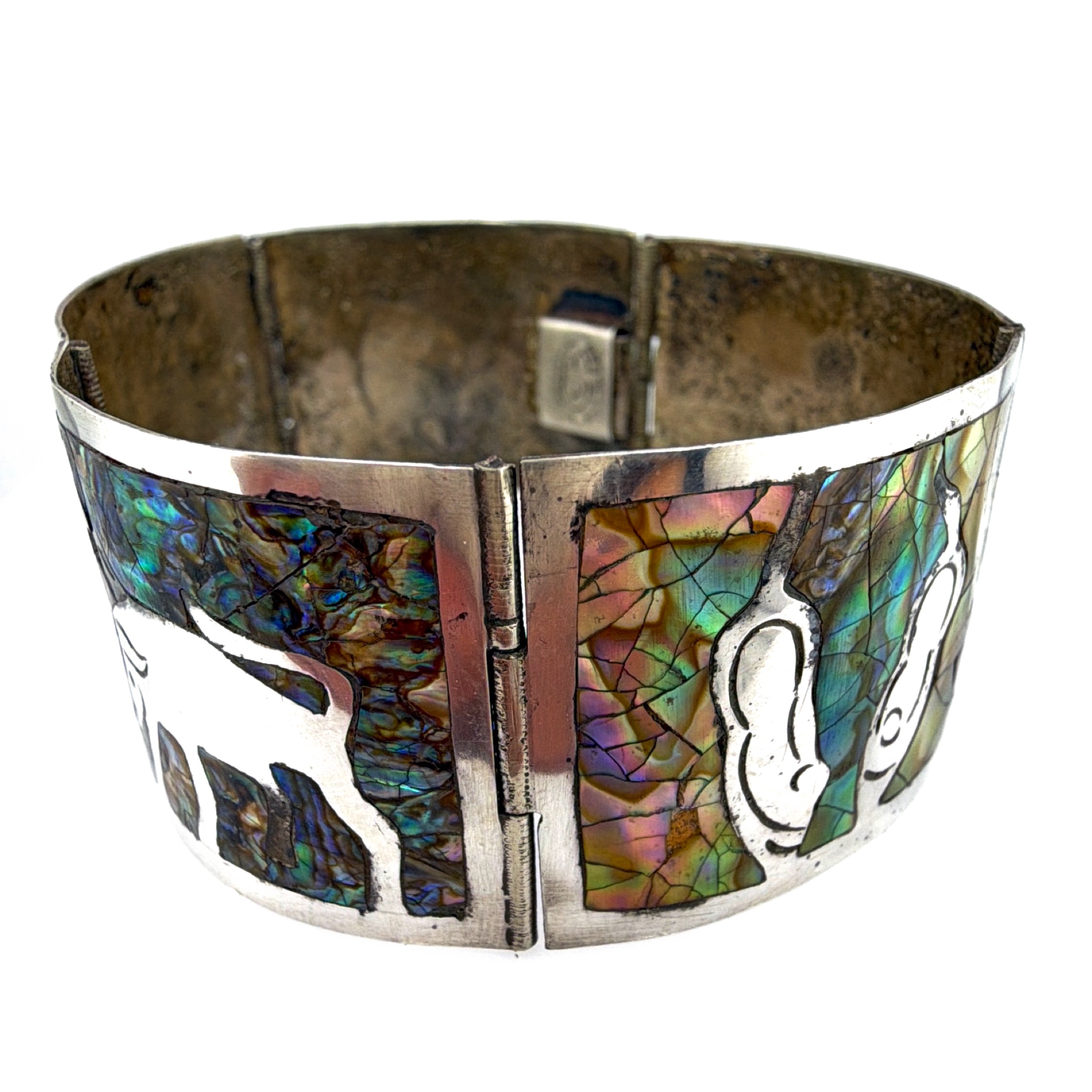 Sterling Silver Mexican Abalone Bracelet & Ring Lot 19.00g + 2.93g — Detail