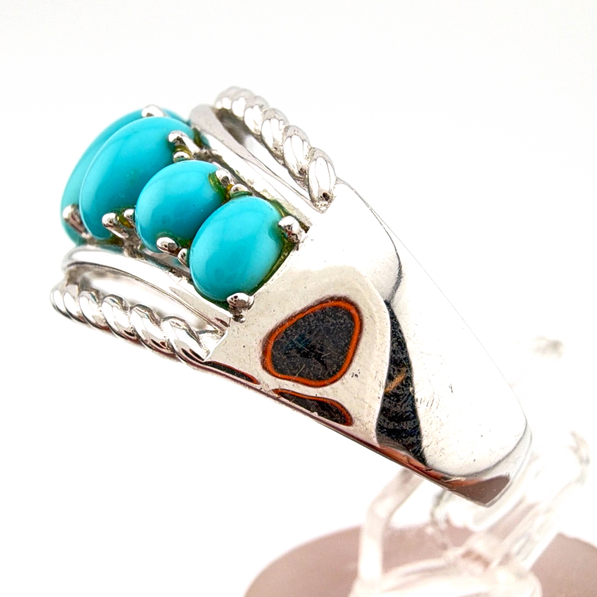 Sterling Signed EA Graduated Turquoise Cabochon Ring 4.44g — Side