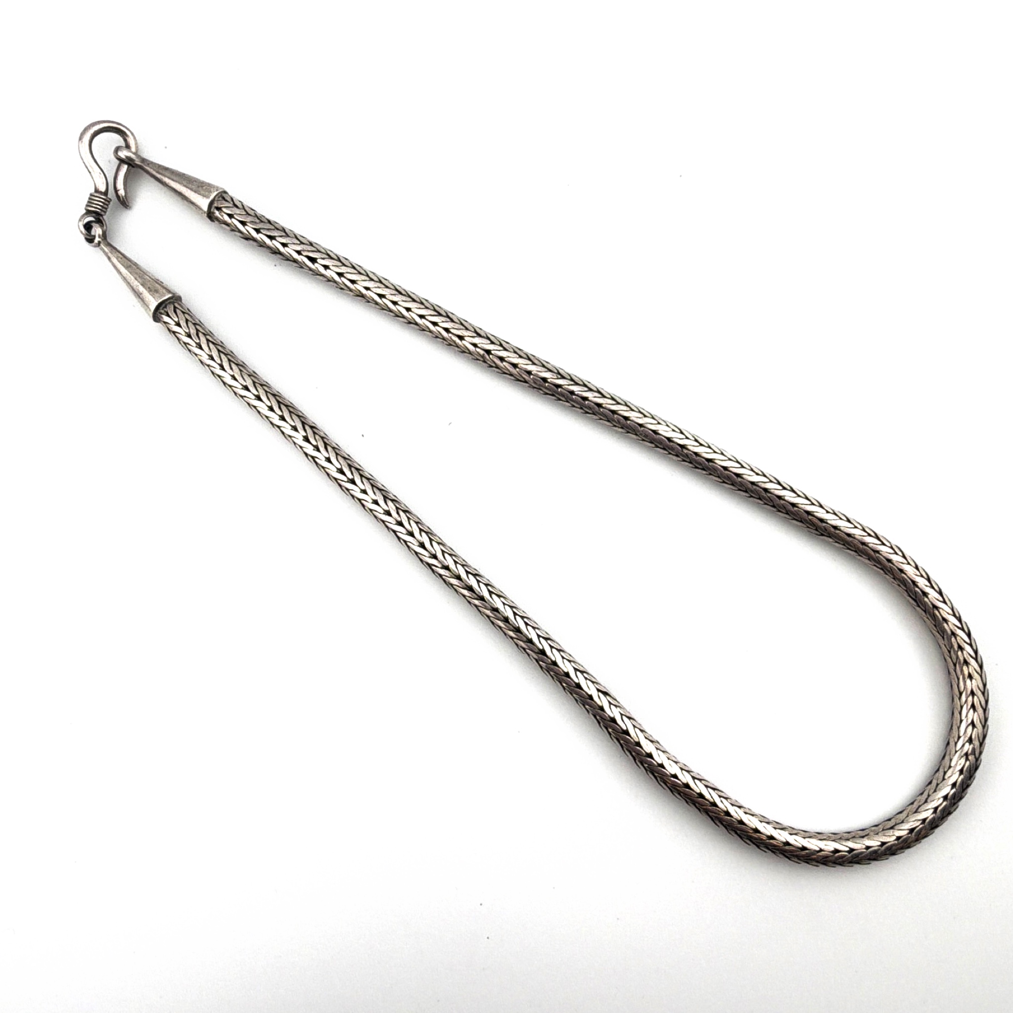 Sterling Woven Foxtail Chain Necklace, Hook Clasp 15 in — Front