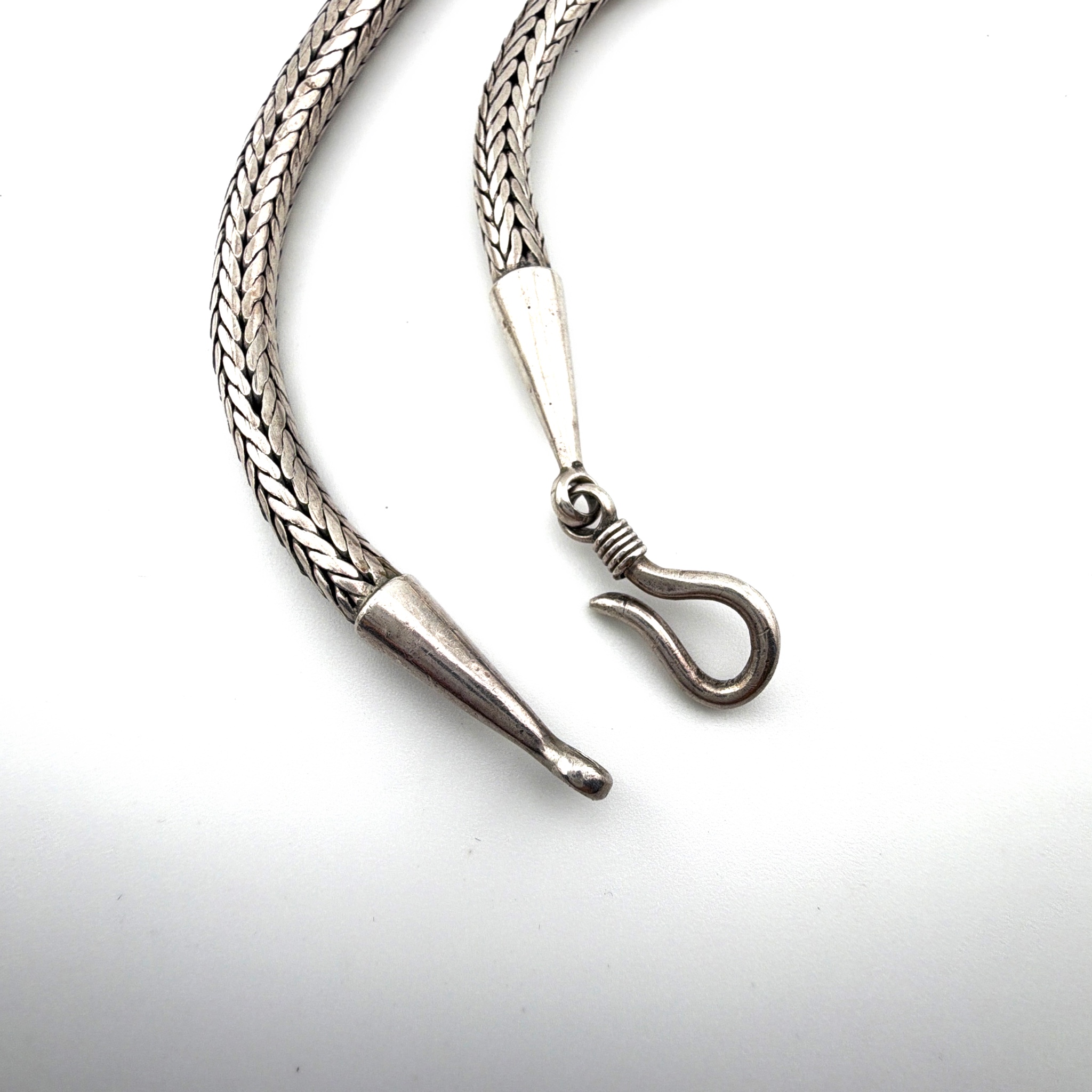 Sterling Woven Foxtail Chain Necklace, Hook Clasp 15 in — Detail