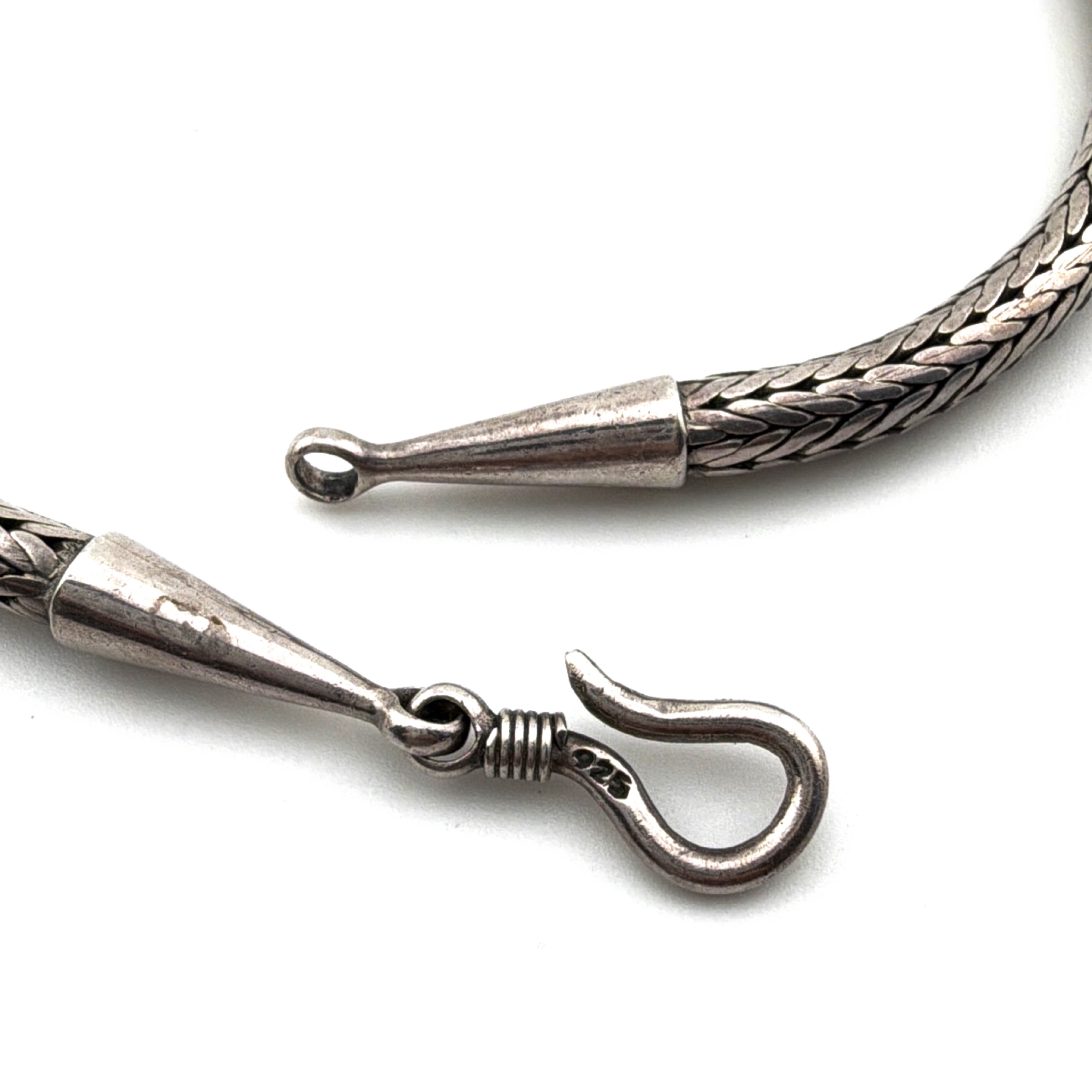 Sterling Woven Foxtail Chain Necklace, Hook Clasp 15 in — Detail