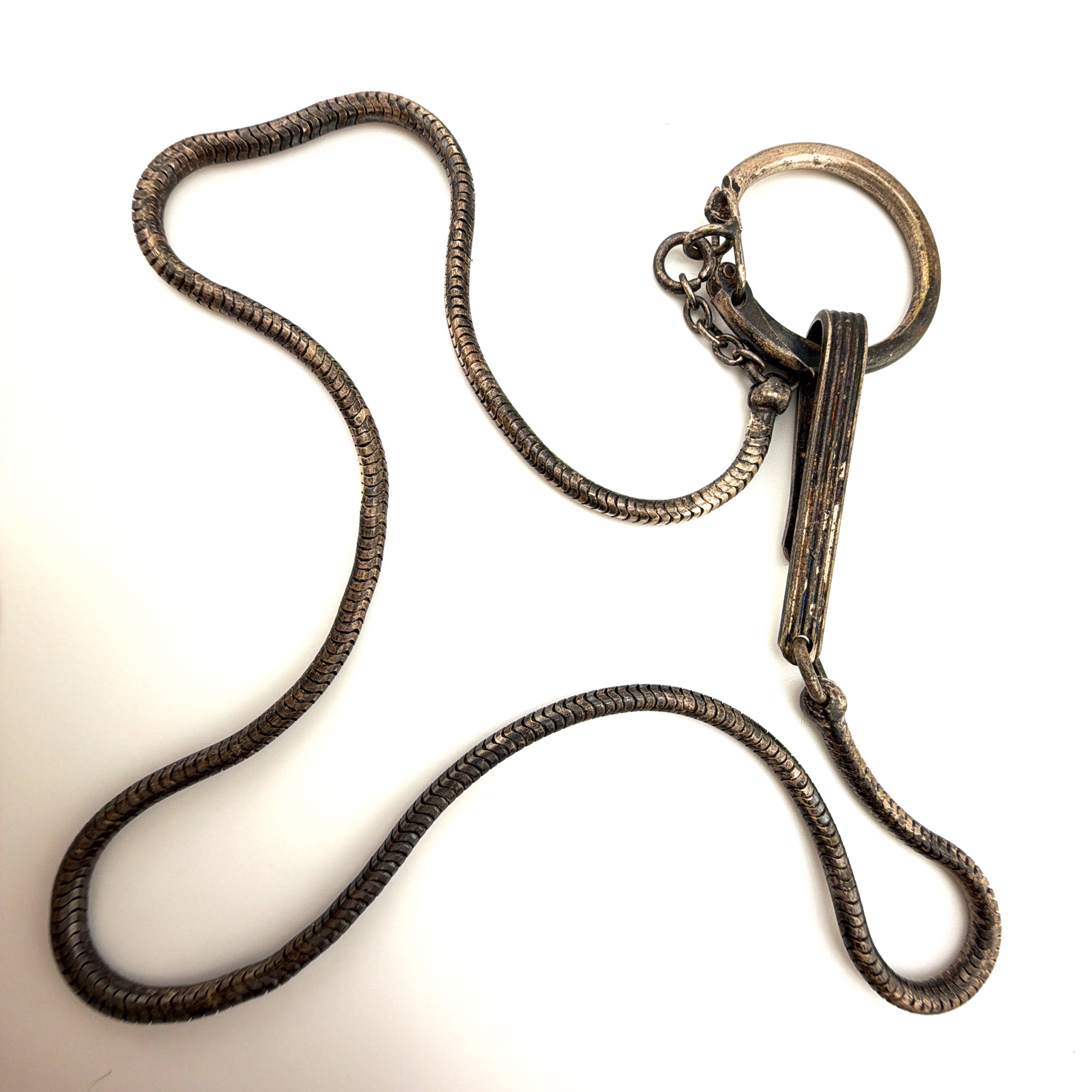 Vintage Silver Tone Snake Chain Watch Fob Chain 25.57g 7.9in — Side