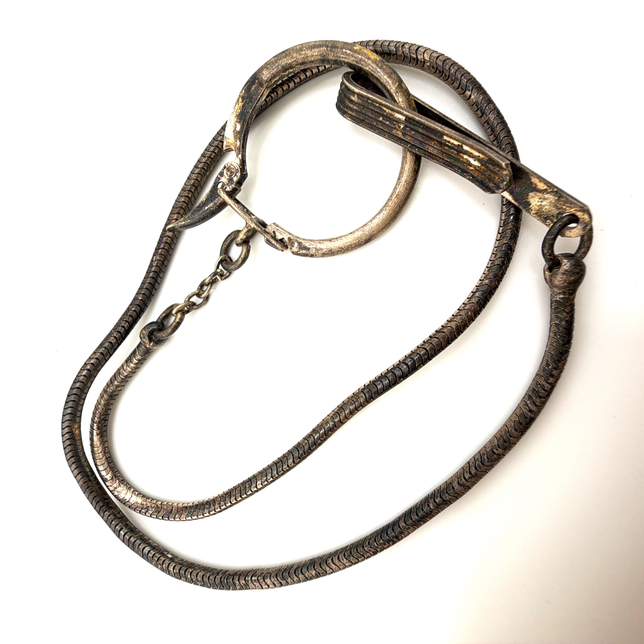 Vintage Silver Tone Snake Chain Watch Fob Chain 25.57g 7.9in — Back