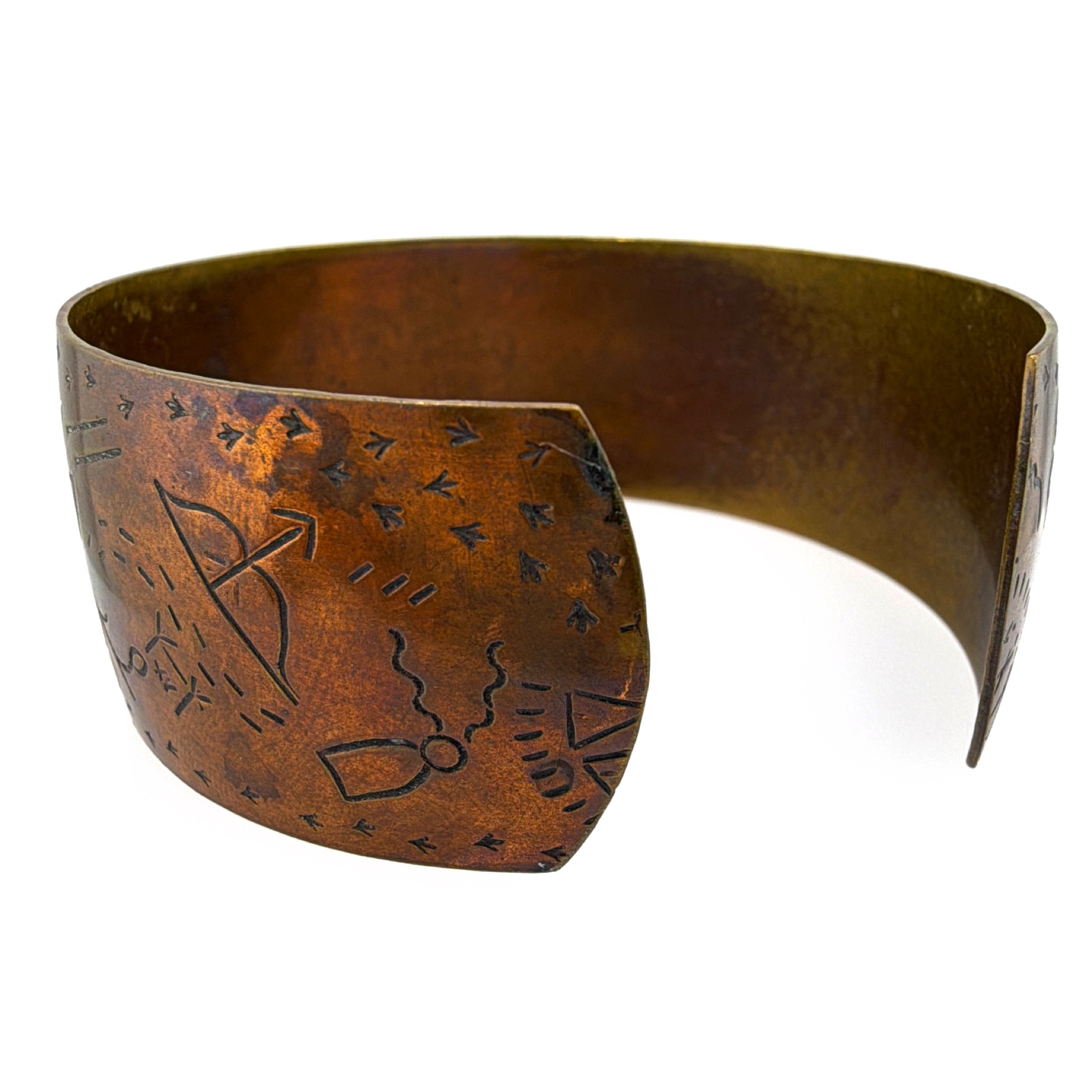 Copper Tone Southwestern Etched Wide Cuff Bracelet 26.72g — Side