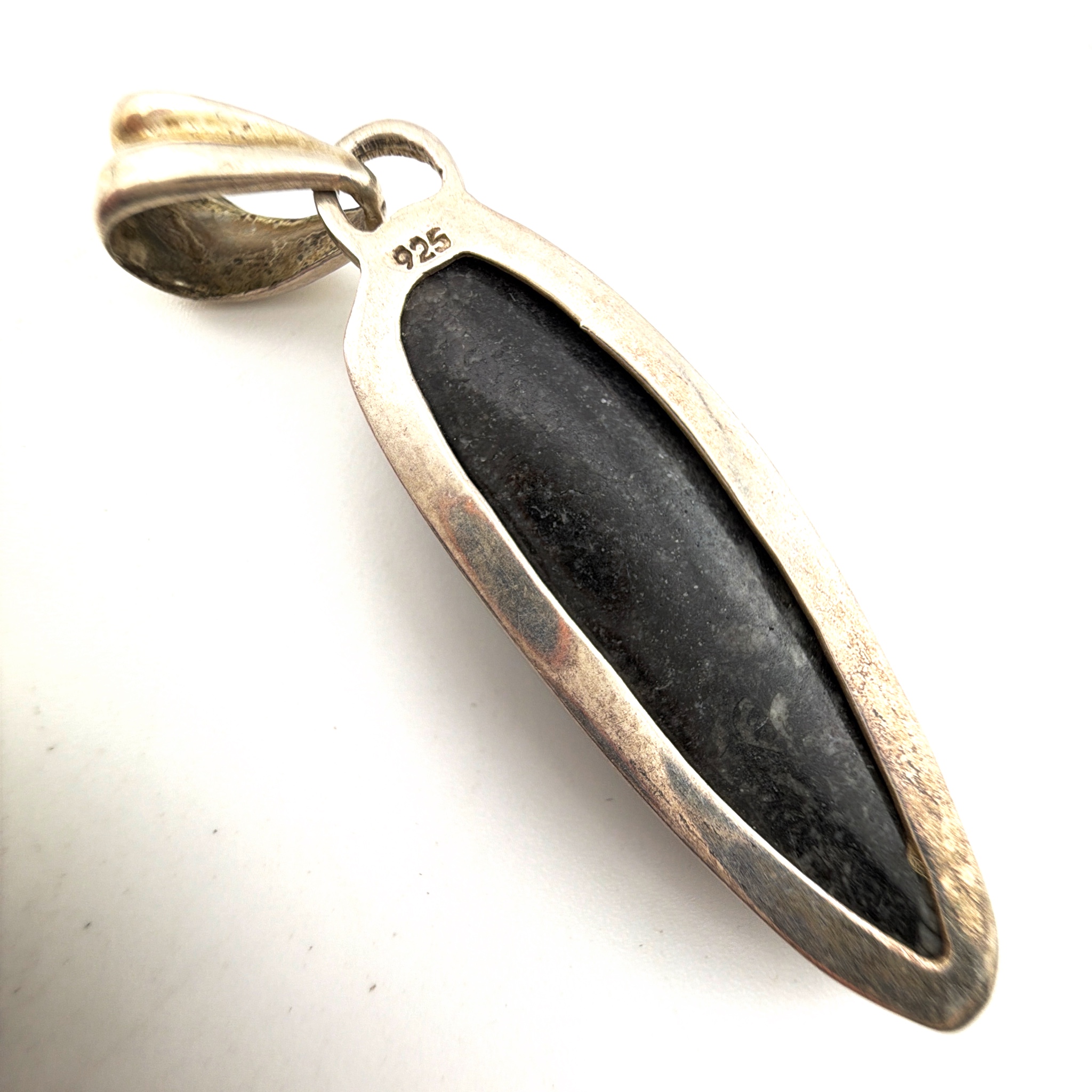 Sterling Silver Orthoceras Fossil Pendant 7.94g — Detail