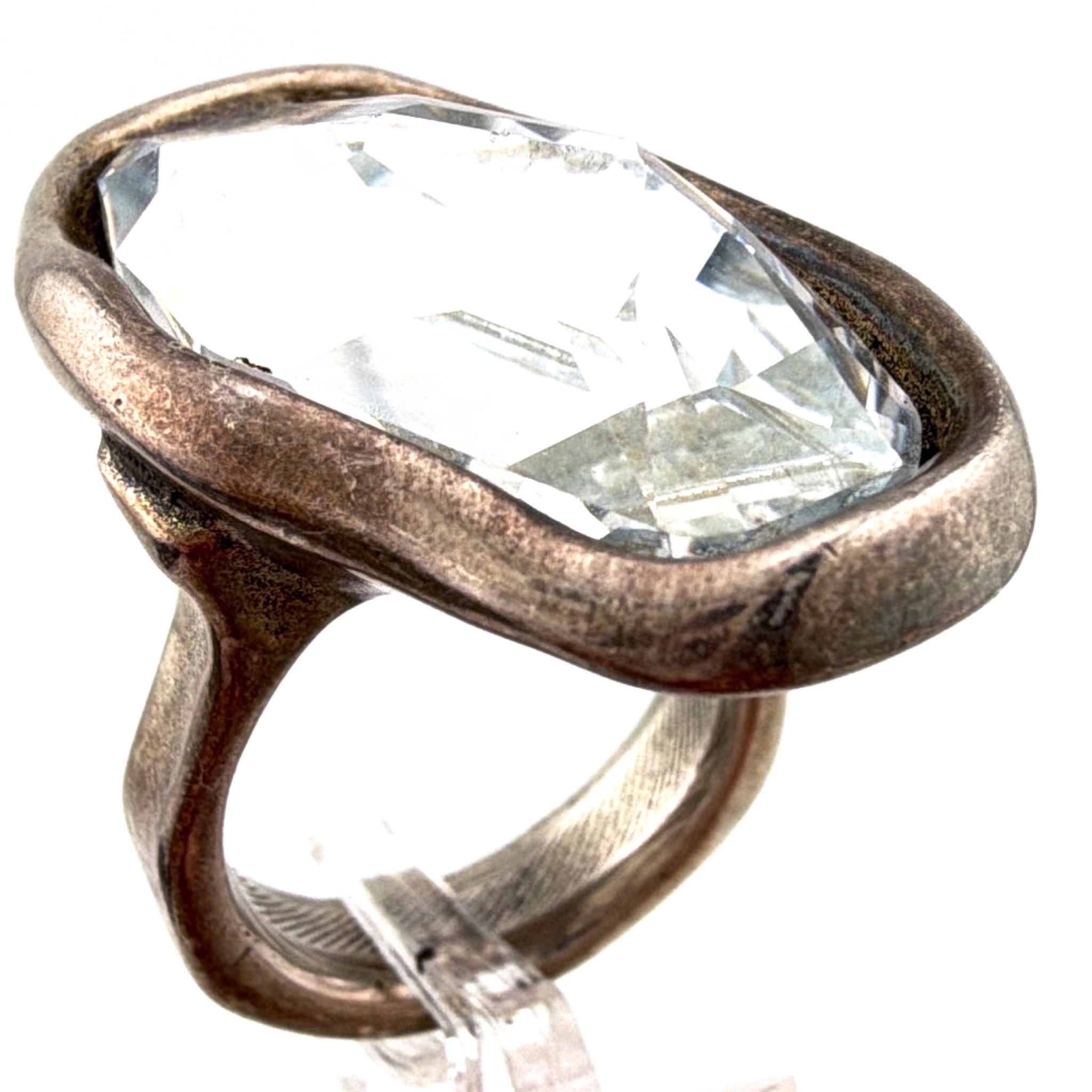 Uno de 50 Swarovski Silver Tone Large Faceted Crystal Size 8.75 Statement Ring 24.42g