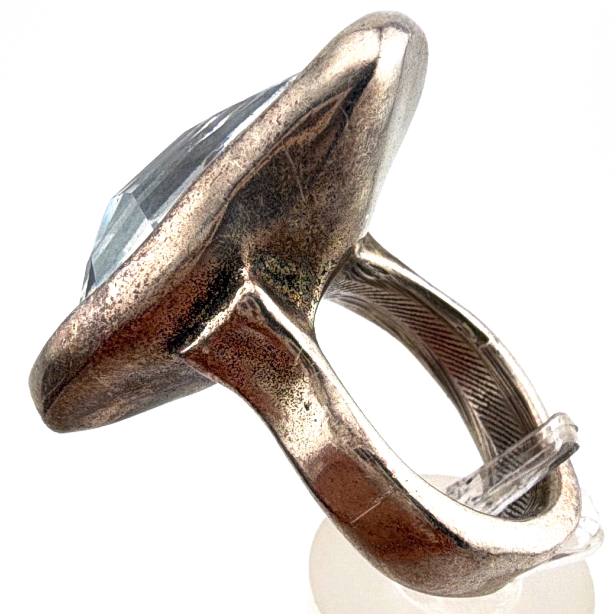 Uno de 50 Swarovski Silver Tone Large Faceted Crystal Size 8.75 Statement Ring 24.42g — Front