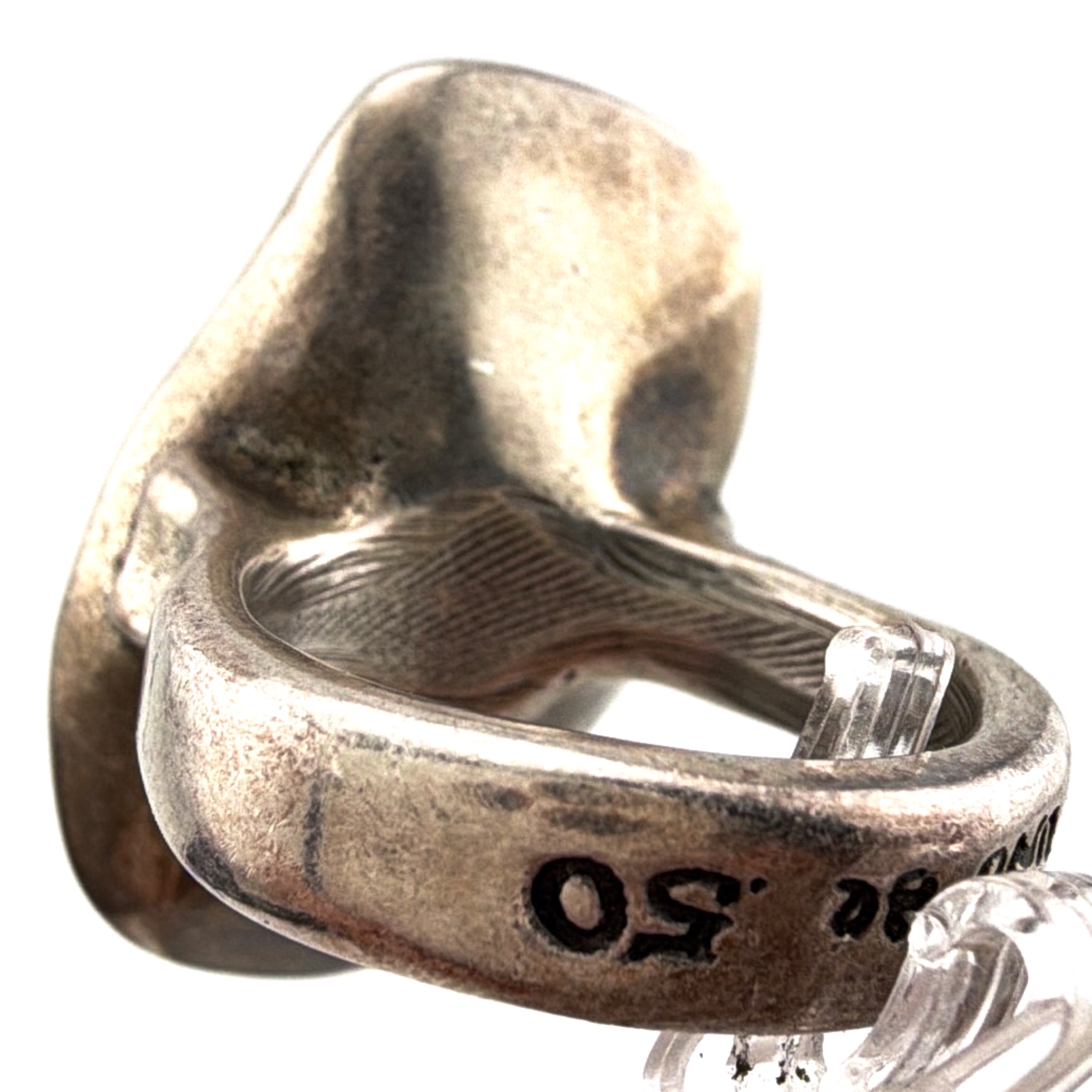 Uno de 50 Swarovski Silver Tone Large Faceted Crystal Size 8.75 Statement Ring 24.42g — Back