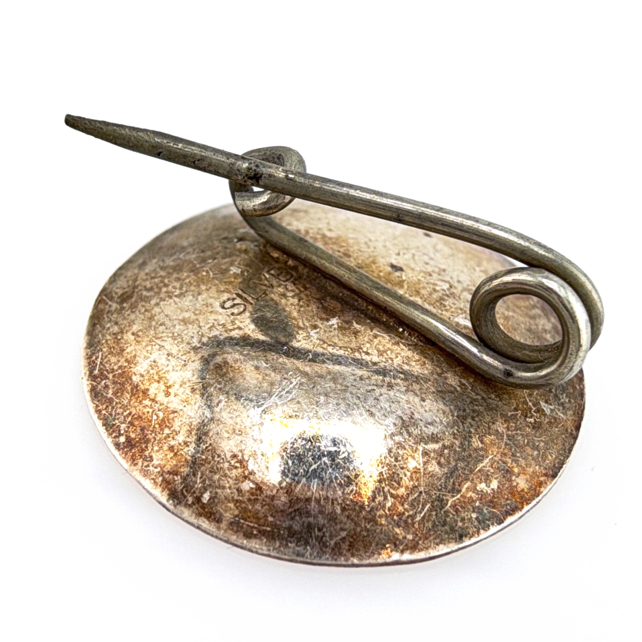 Mid-Century 40s–70s Sterling Silver Tribal Mask Modernist Pin Brooch 4.10g — Front