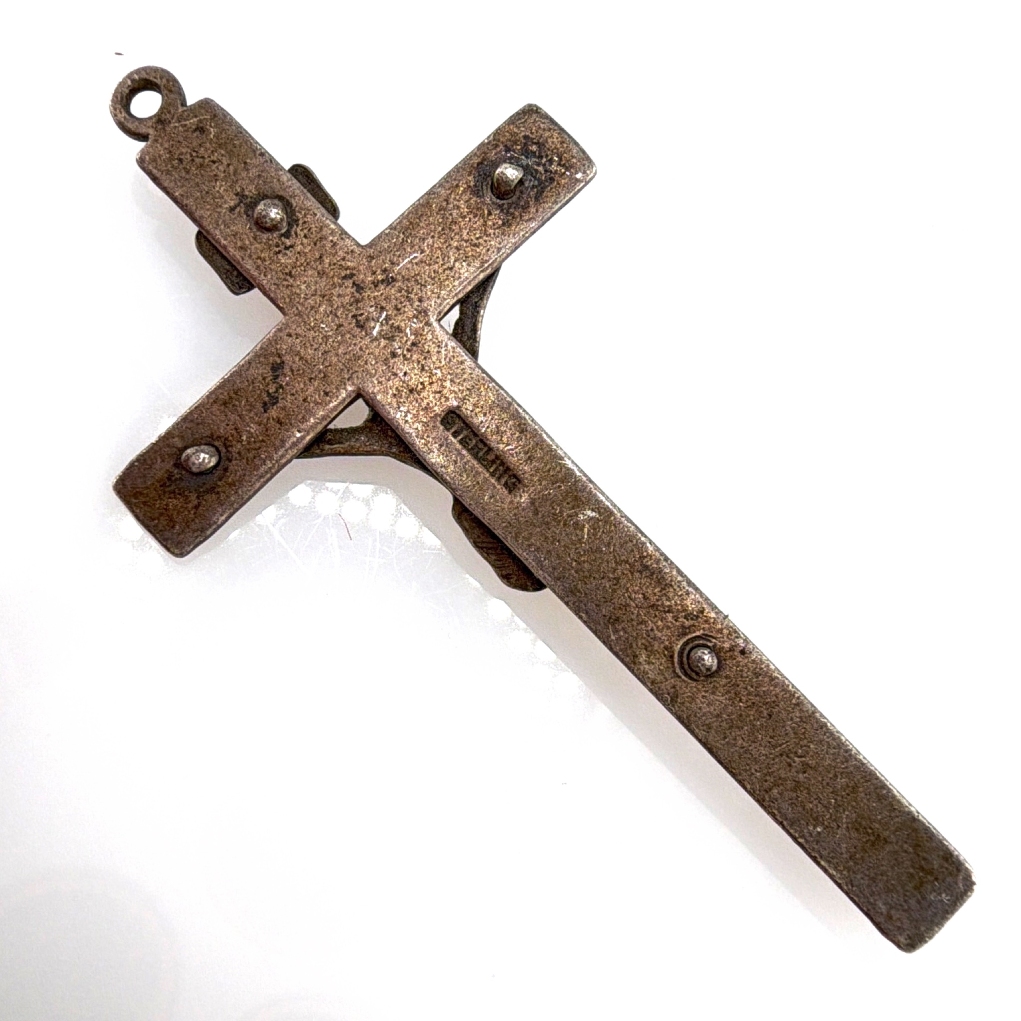 Vintage Sterling INRI Crucifix Pendant 5.48g — Side