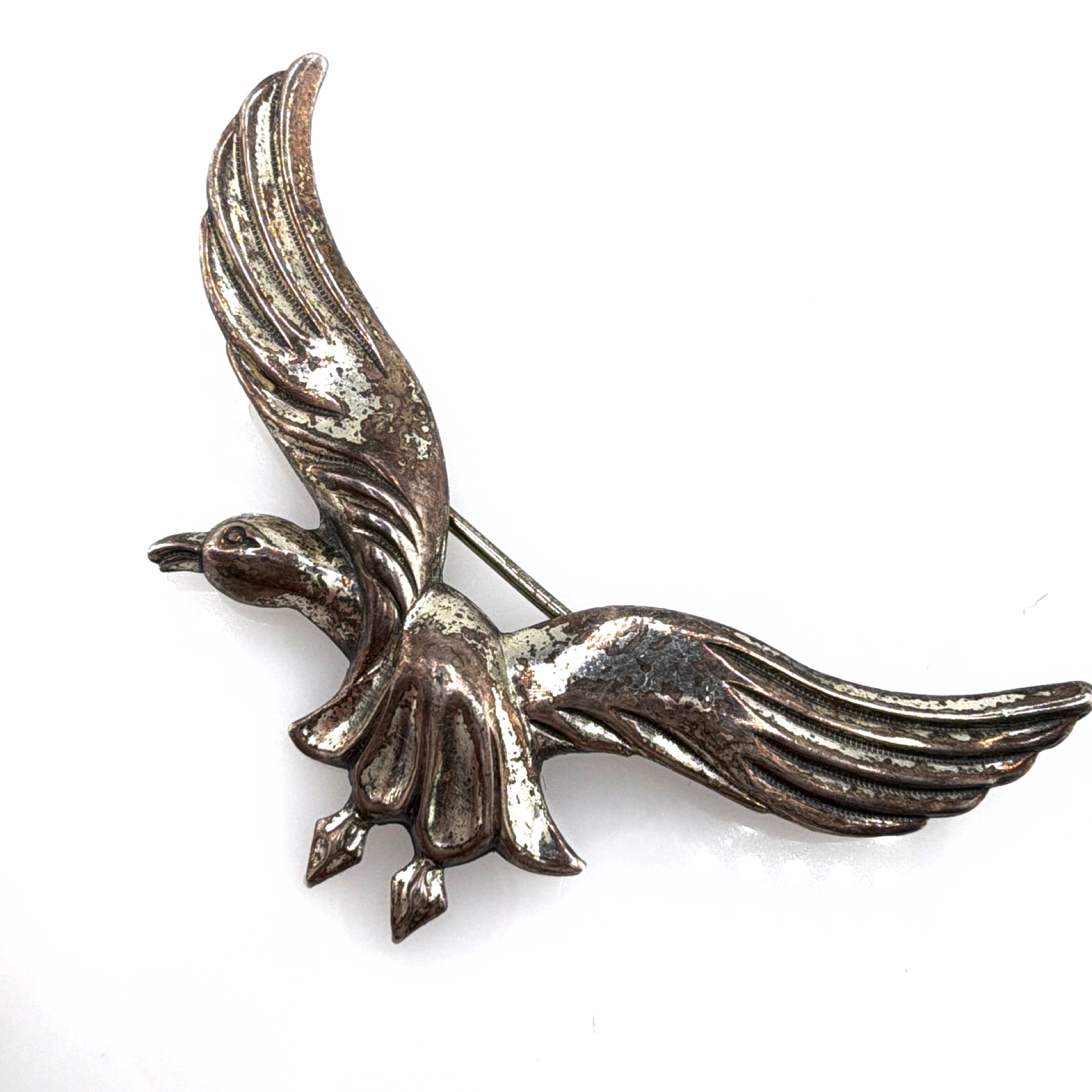 Retro 30s–50s Sterling Beau Flying Bird Brooch, Figural Pin 3.54g — Side
