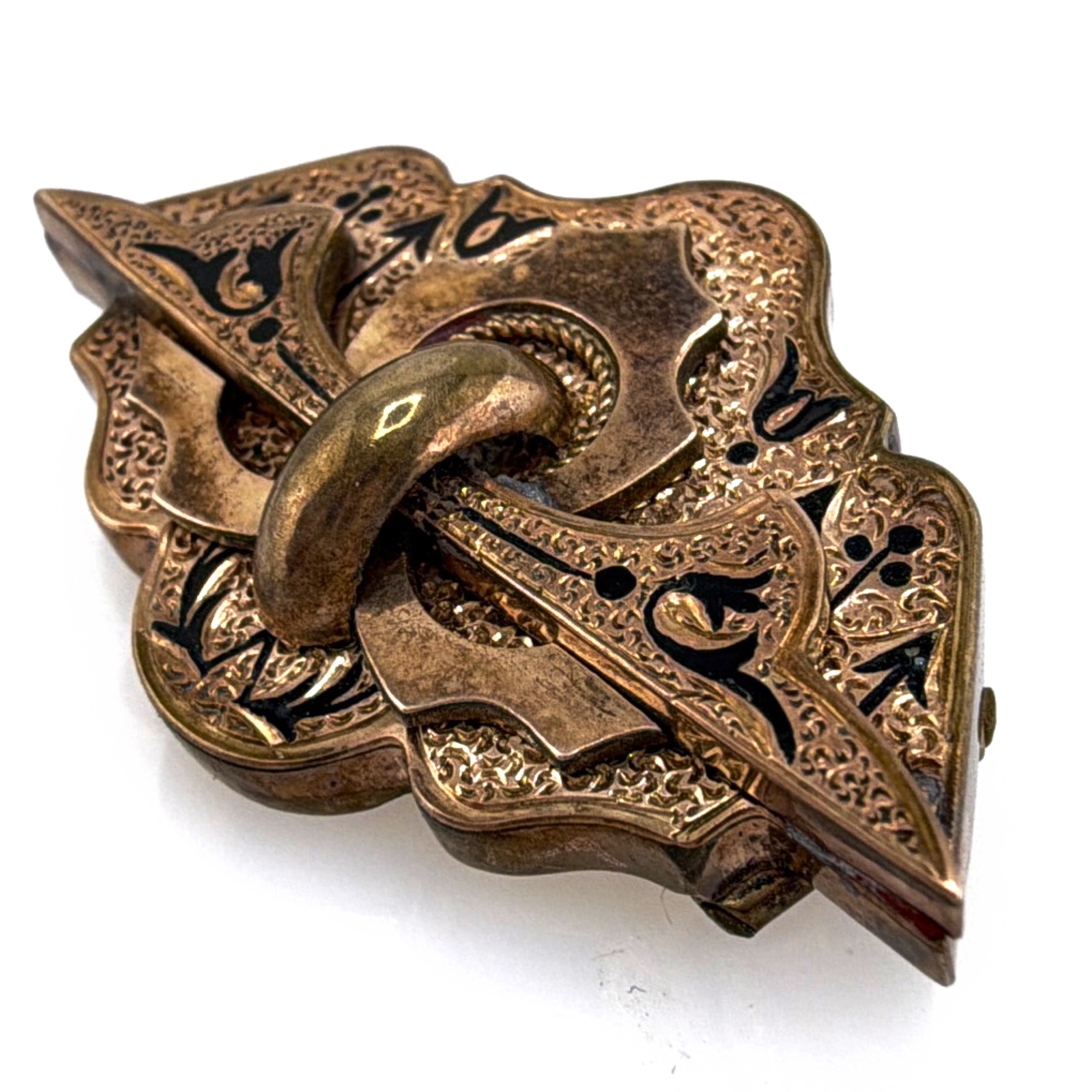 Victorian 9k Gold Black Enamel Buckle Brooch 5.42g — Back