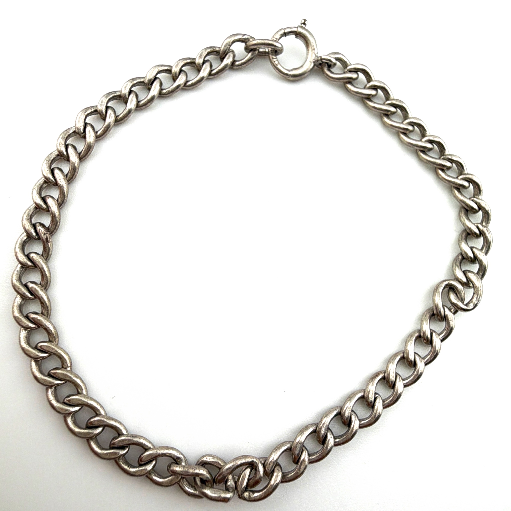 Art Deco 20s–50s 7 in Sterling Curb Link Chain Bracelet 6.77g — Front