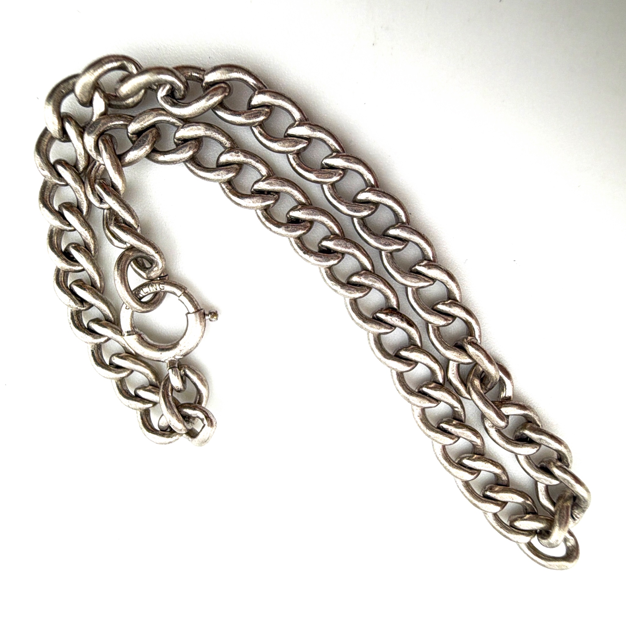 Art Deco 20s–50s 7 in Sterling Curb Link Chain Bracelet 6.77g — Front