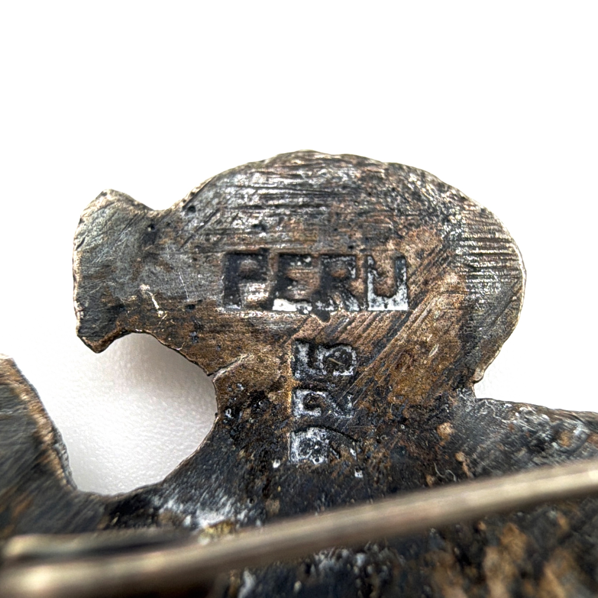 Mid-Century 50s–70s Sterling Peru 925 Figural Hiker Farmer Brooch 4.64g — Detail