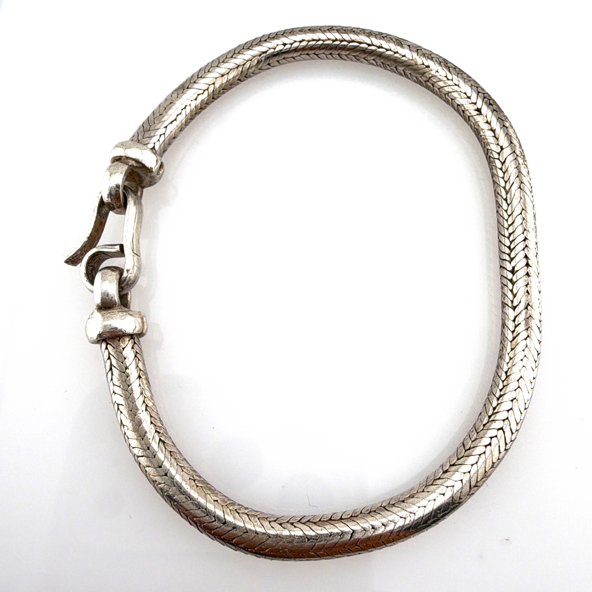 Sterling Silver Woven Foxtail Snake Chain Hook 8 in Clasp Bracelet 36.09g — Side