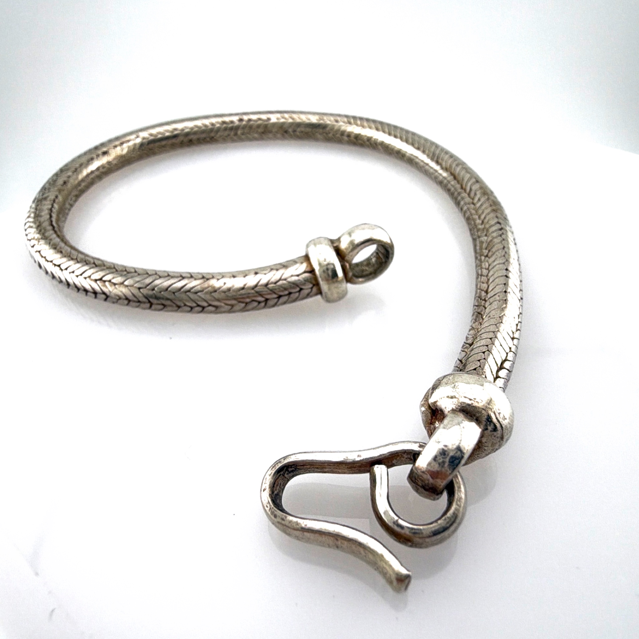 Sterling Silver Woven Foxtail Snake Chain Hook 8 in Clasp Bracelet 36.09g — Side