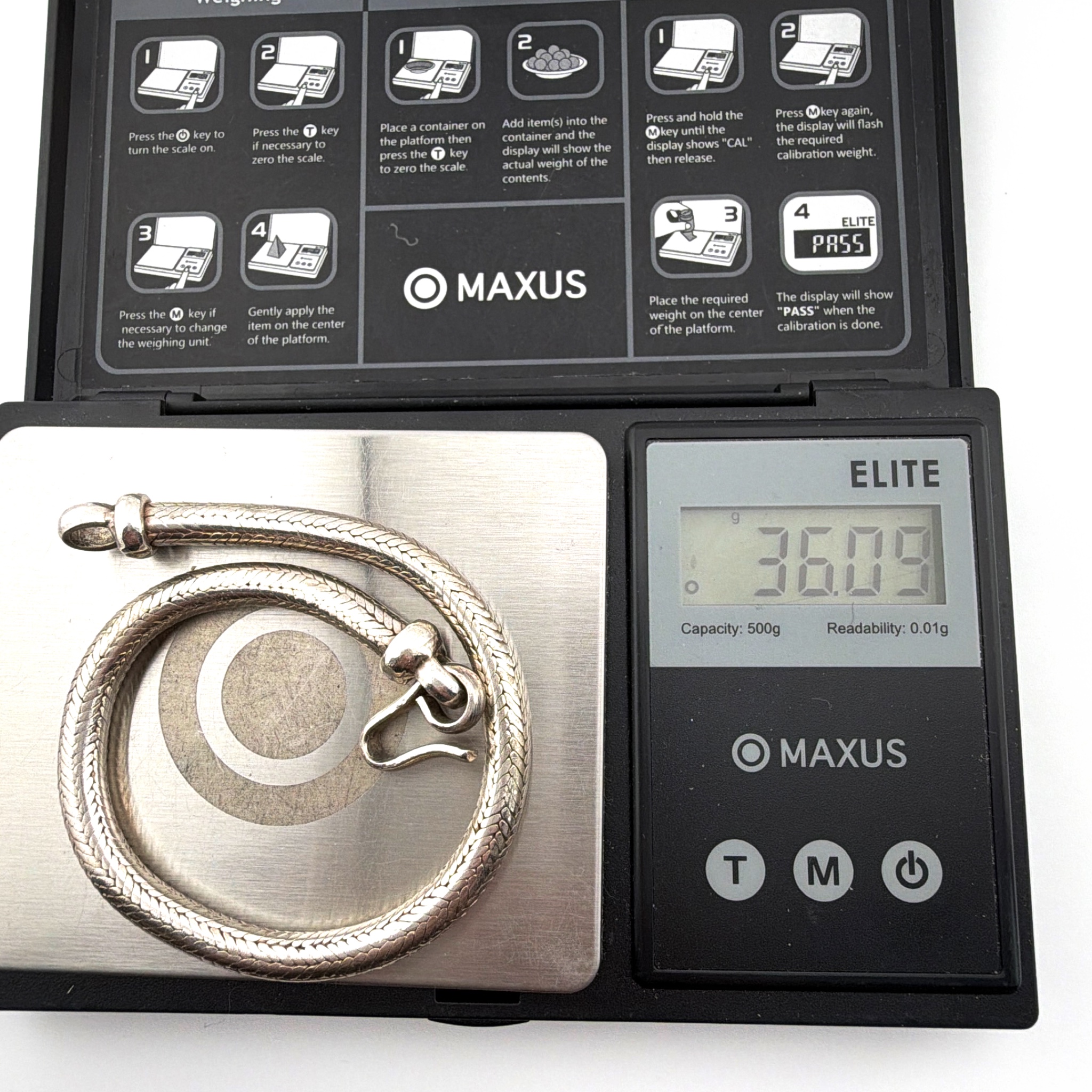 Sterling Silver Woven Foxtail Snake Chain Hook 8 in Clasp Bracelet 36.09g — For scale