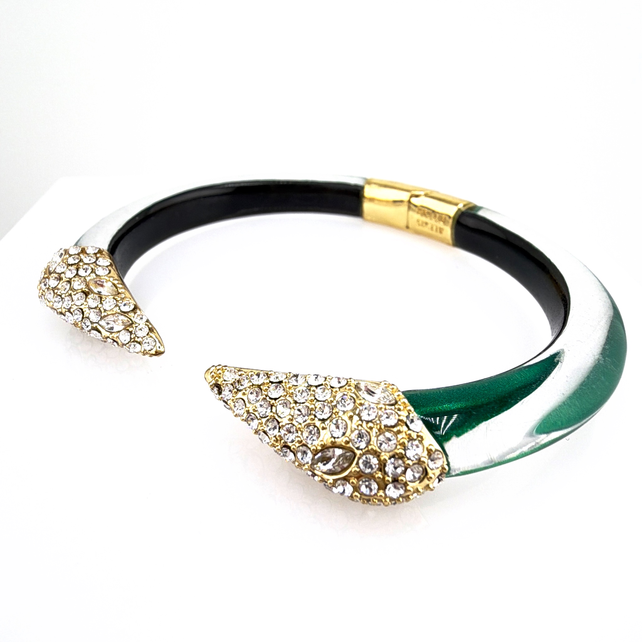 Alexis Bittar Gold Tone Lucite Claw Cuff Bangle, Rhinestone 18.68g — Side