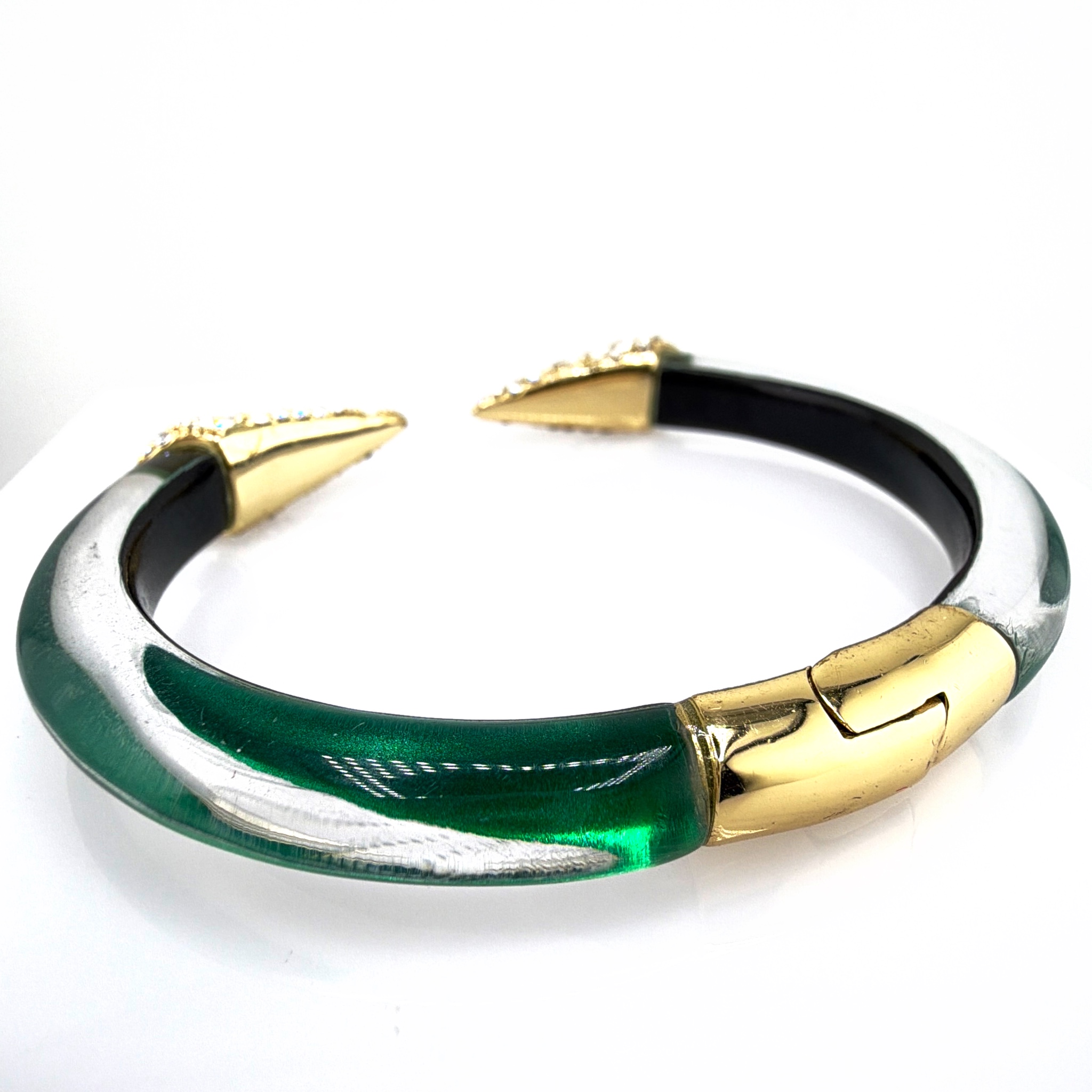 Alexis Bittar Gold Tone Lucite Claw Cuff Bangle, Rhinestone 18.68g — Back