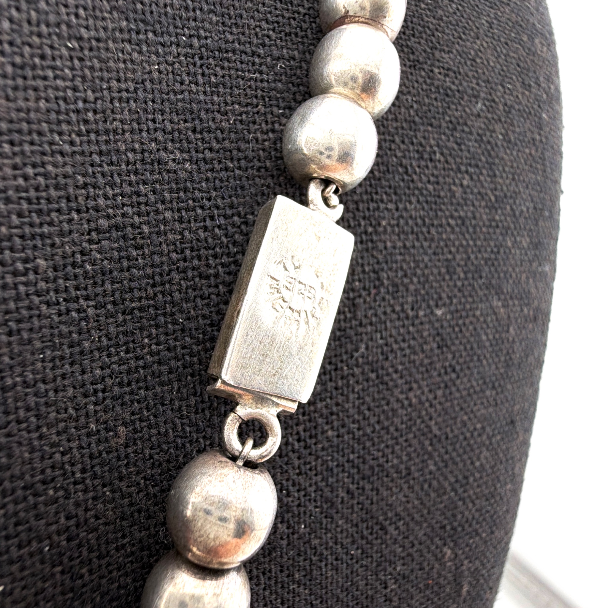 70s–90s 23.5 in Mexico Sterling Silver Graduated Bead Necklace 62.63g — Detail