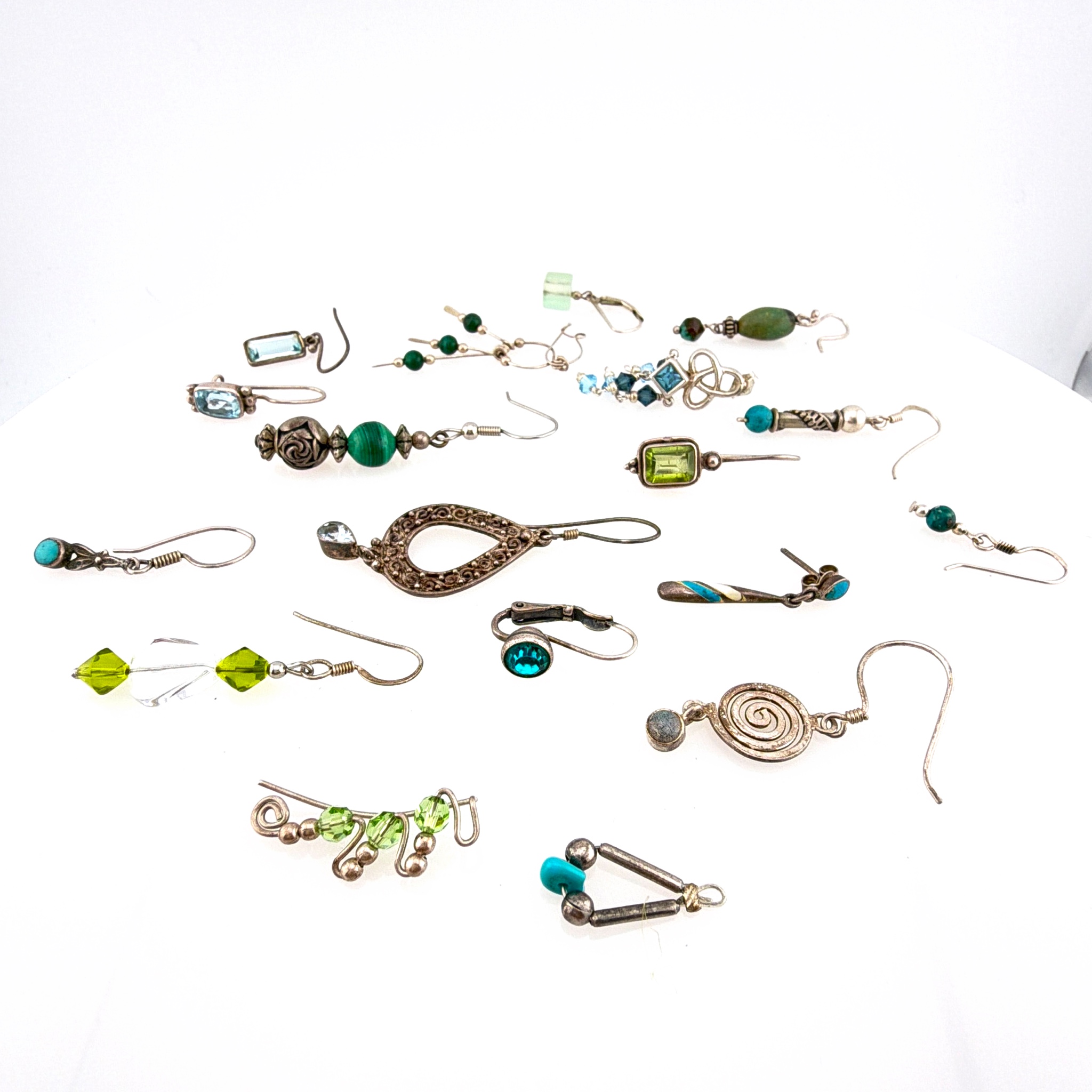 Sterling Silver & Silver Tone Gemstone & Crystal 1.75 in Single Orphan Earrings Lot 23.37g
