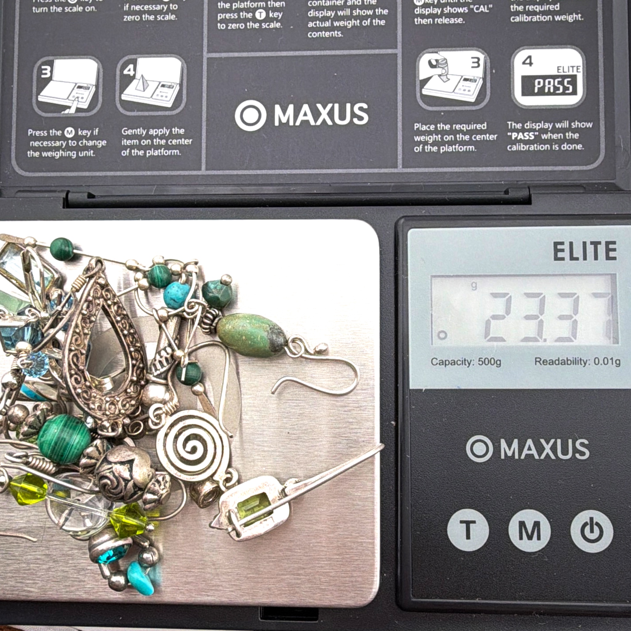 Sterling Silver & Silver Tone Gemstone & Crystal 1.75 in Single Orphan Earrings Lot 23.37g — For scale