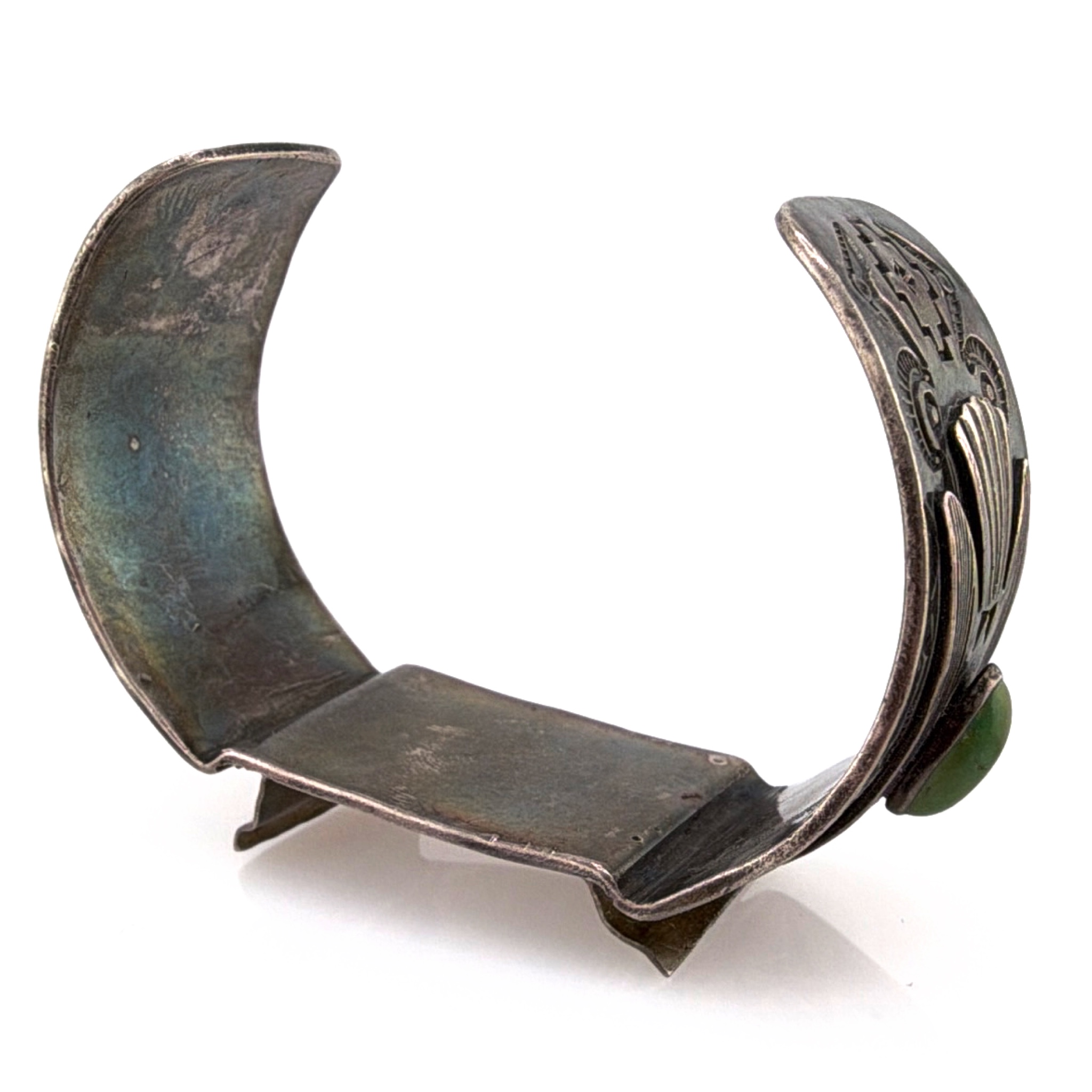 Mid-Century 50s–70s Sterling Silver Native Southwestern Thunderbird Cuff Bracelet 60.31g 6.5 in — Side