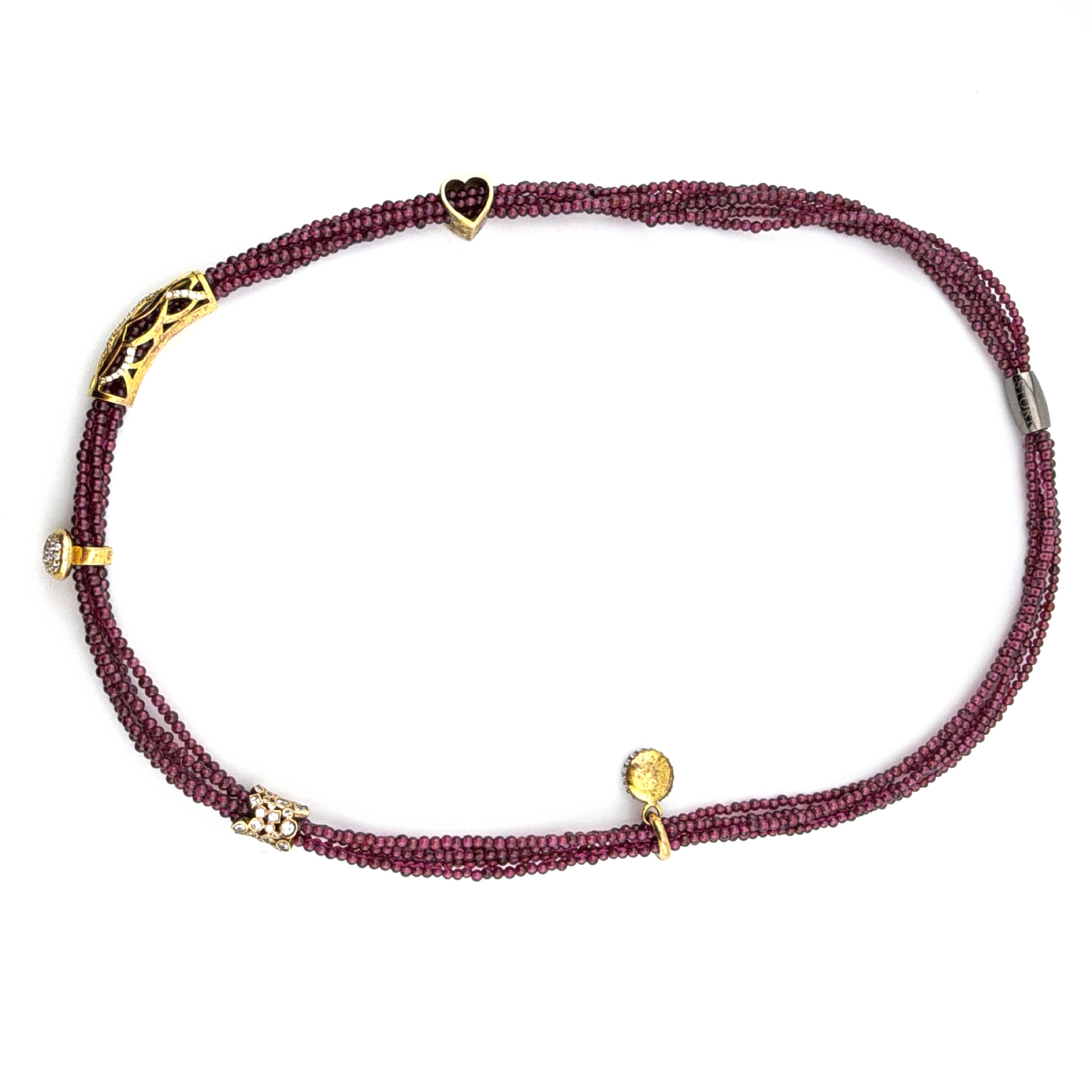 STORY by Kranz & Ziegler Sterling 22 in Multi-Strand Garnet Bead Charm Necklace Bracelet 63.45g — Back