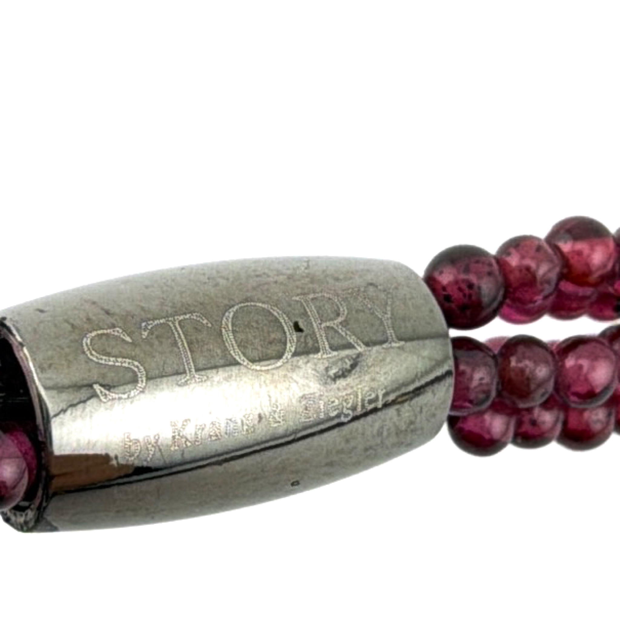 STORY by Kranz & Ziegler Sterling 22 in Multi-Strand Garnet Bead Charm Necklace Bracelet 63.45g — Detail