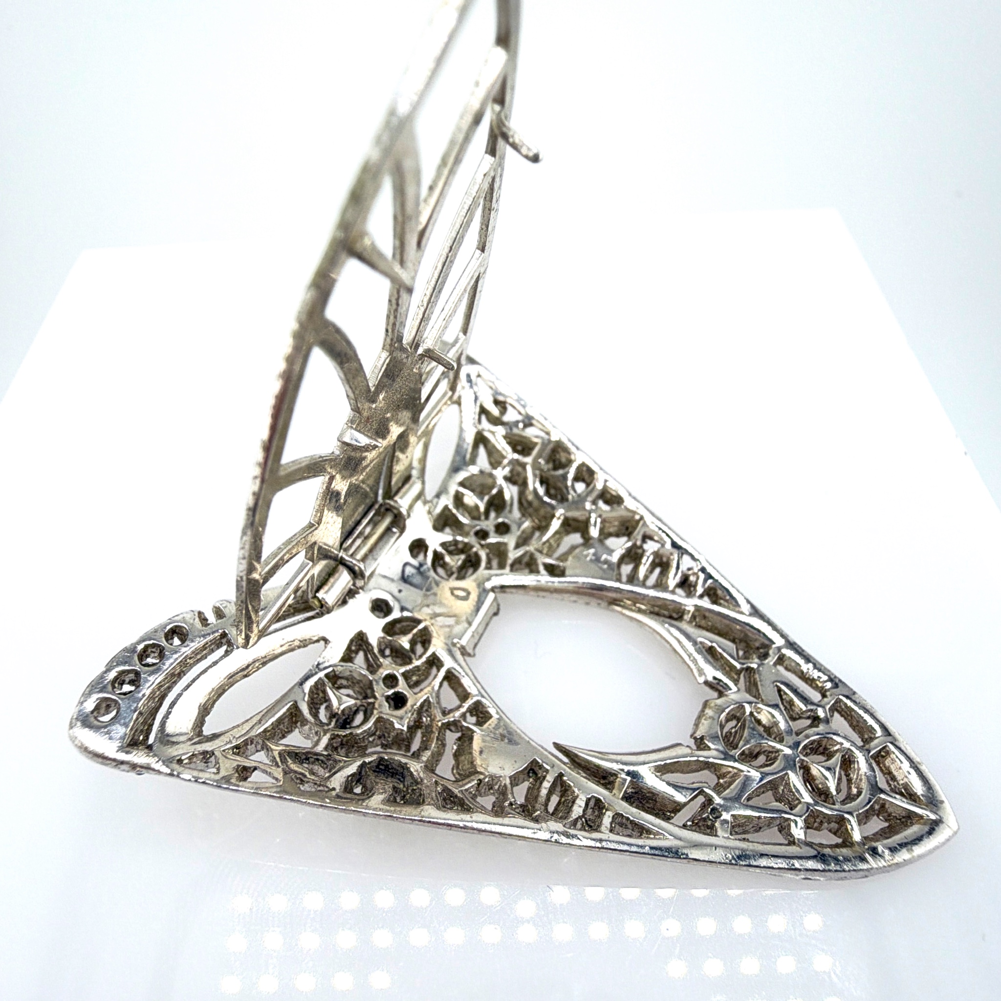 Vintage Silver Tone Rhinestone Dress Clip Bow Brooch, Baguette Accent 18. — Front